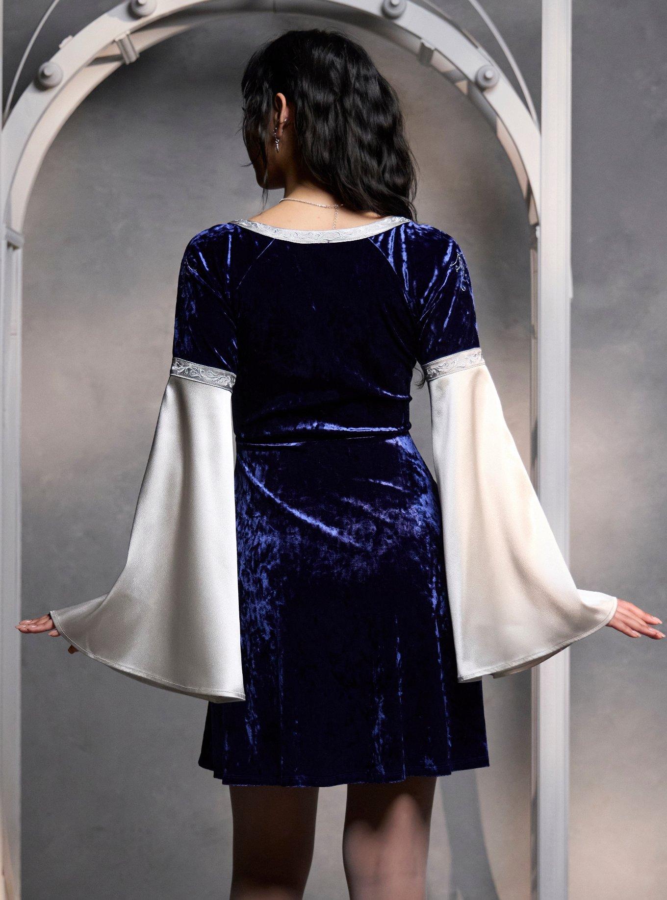 The Lord Of The Rings Arwen Velvet Bell Sleeve Dress, BLUE  WHITE, alternate