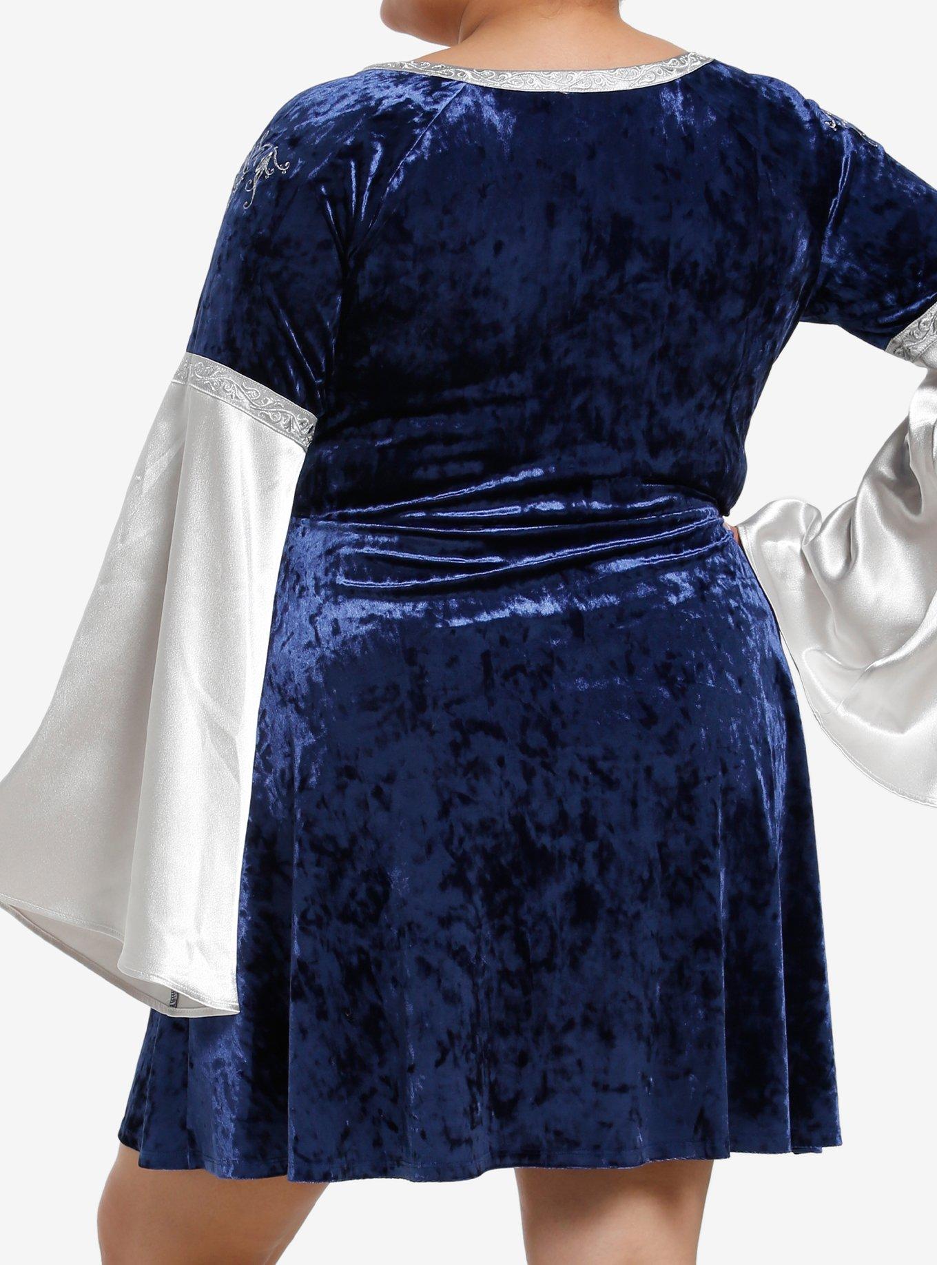 The Lord Of The Rings Arwen Velvet Bell Sleeve Dress Plus Size, BLUE  WHITE, alternate