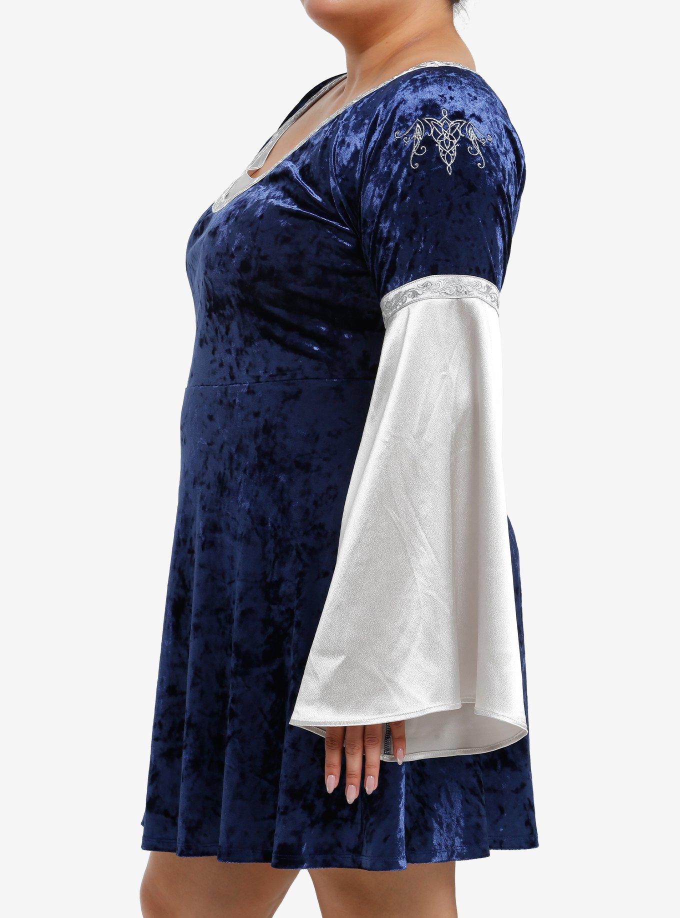 The Lord Of The Rings Arwen Velvet Bell Sleeve Dress Plus Size, BLUE  WHITE, alternate