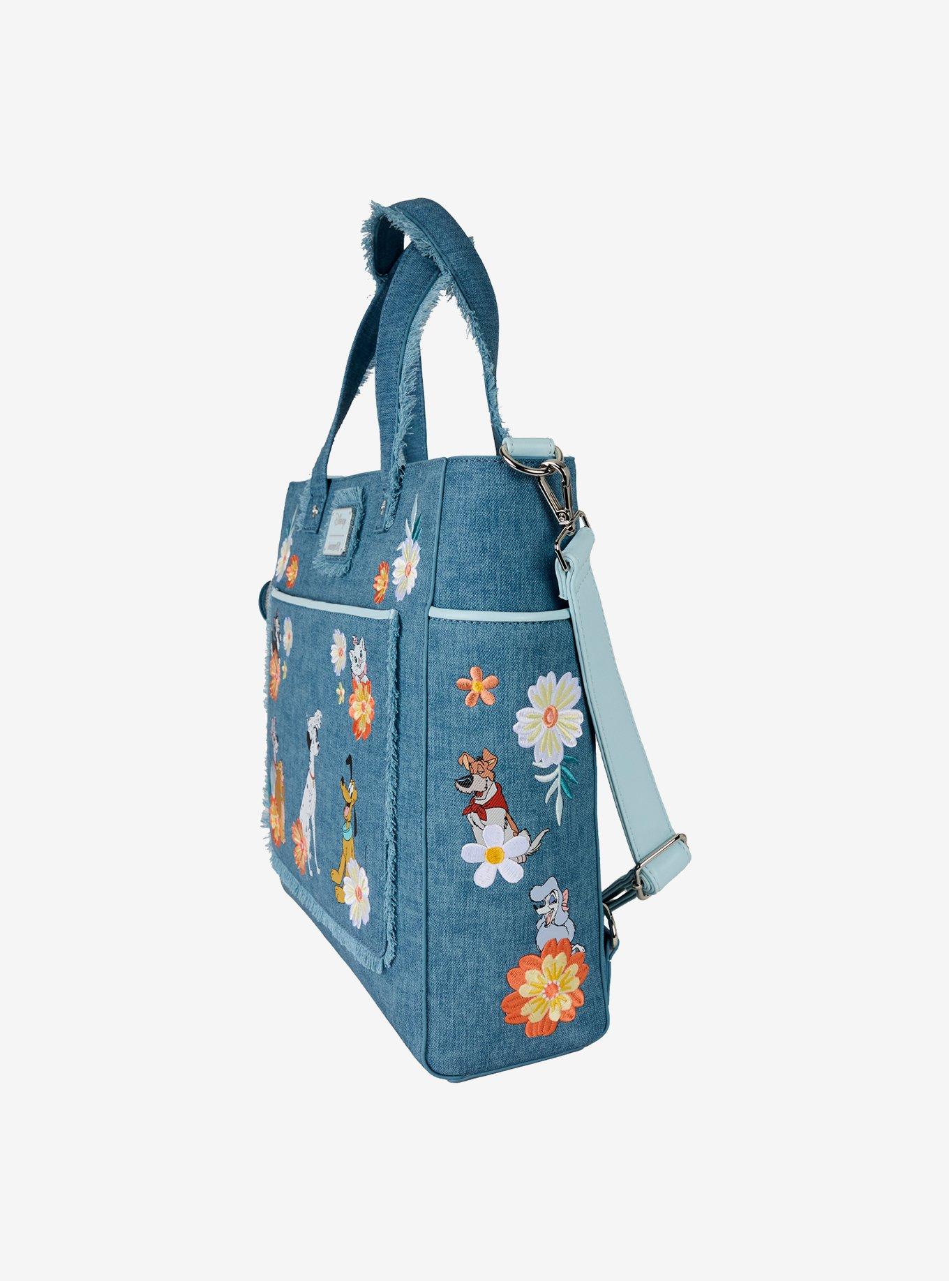 Loungefly Disney Dogs and Cats Floral Denim Fringe Tote Bag with Coin Purse, , alternate