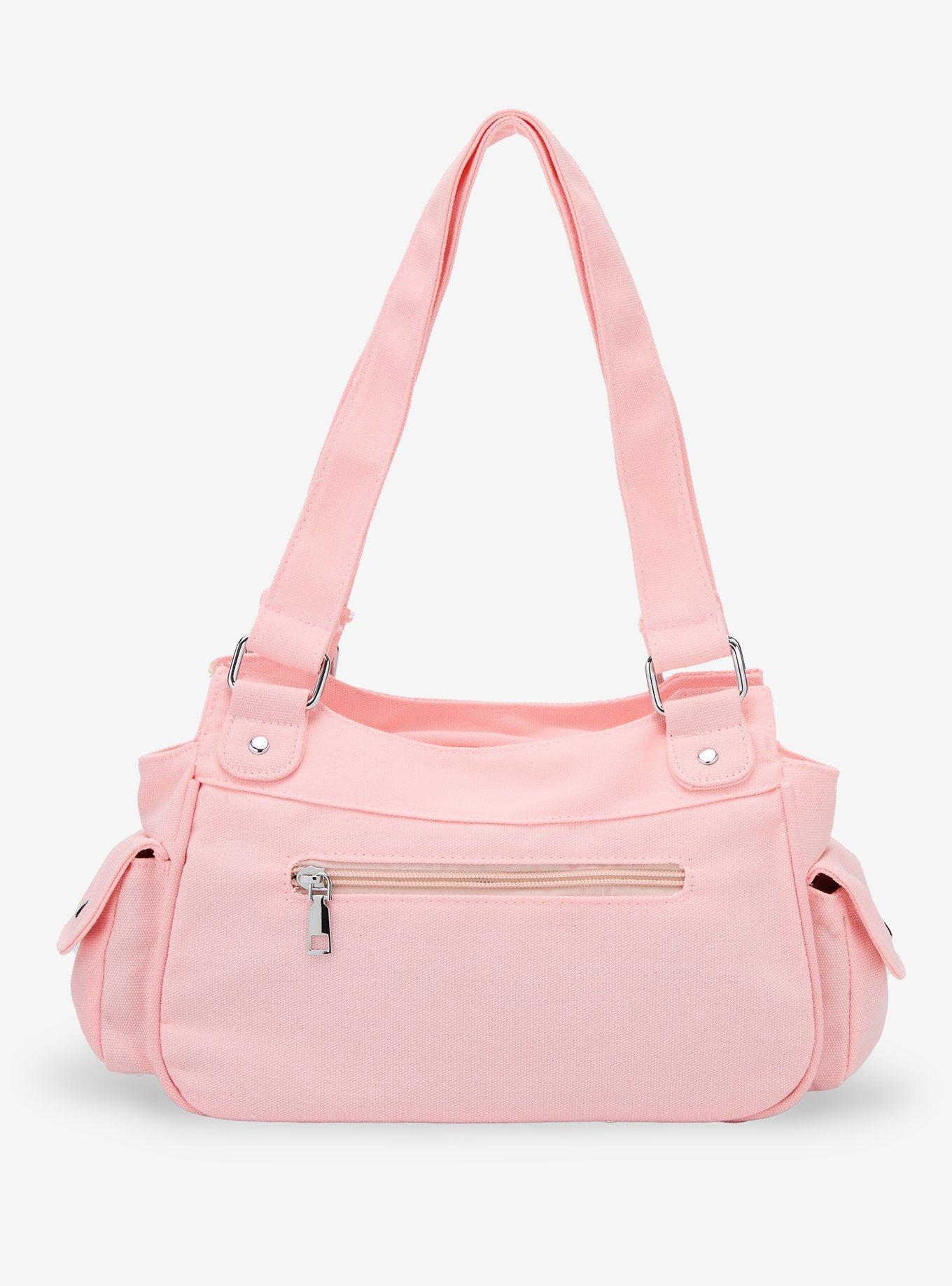 Pink Bow Charm Multi-Pocket Canvas Shoulder Bag, , alternate