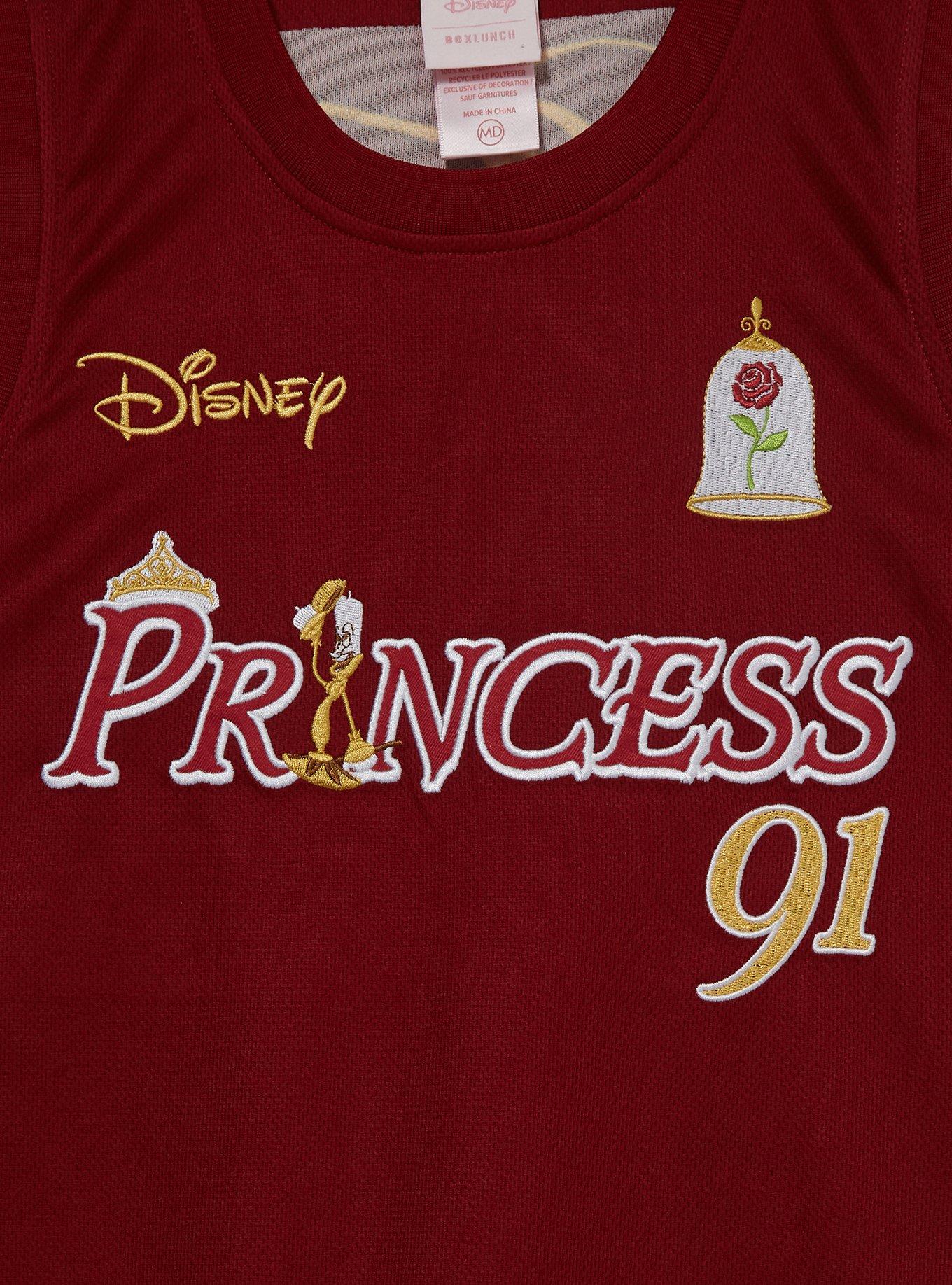 Disney Beauty and the Beast Belle Women's Cropped Basketball Jersey — BoxLunch Exclusive, BURGUNDY, alternate