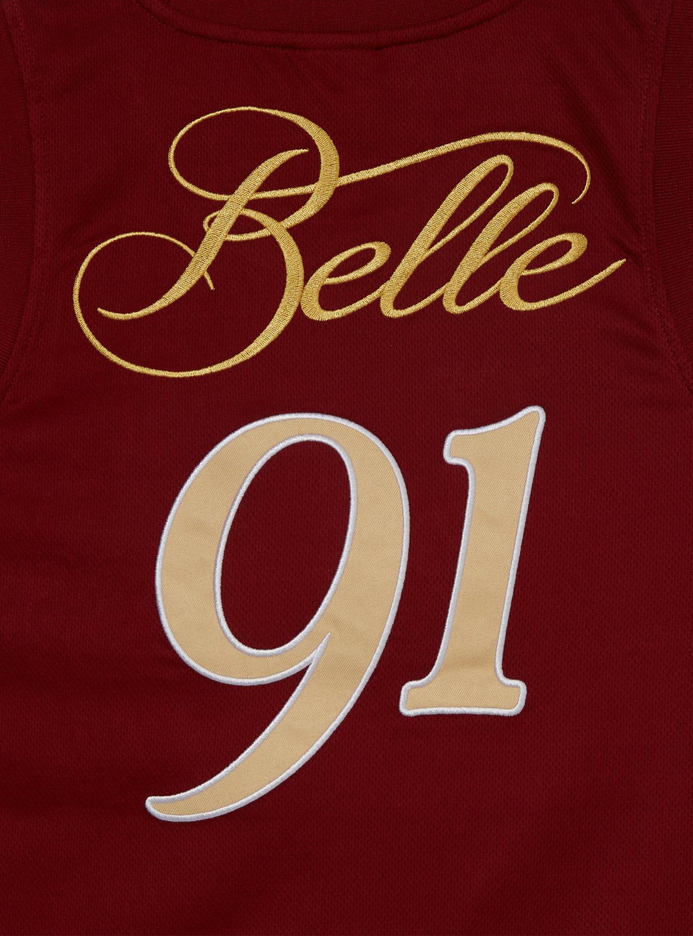 Disney Beauty and the Beast Belle Women's Cropped Basketball Jersey — BoxLunch Exclusive, BURGUNDY, alternate