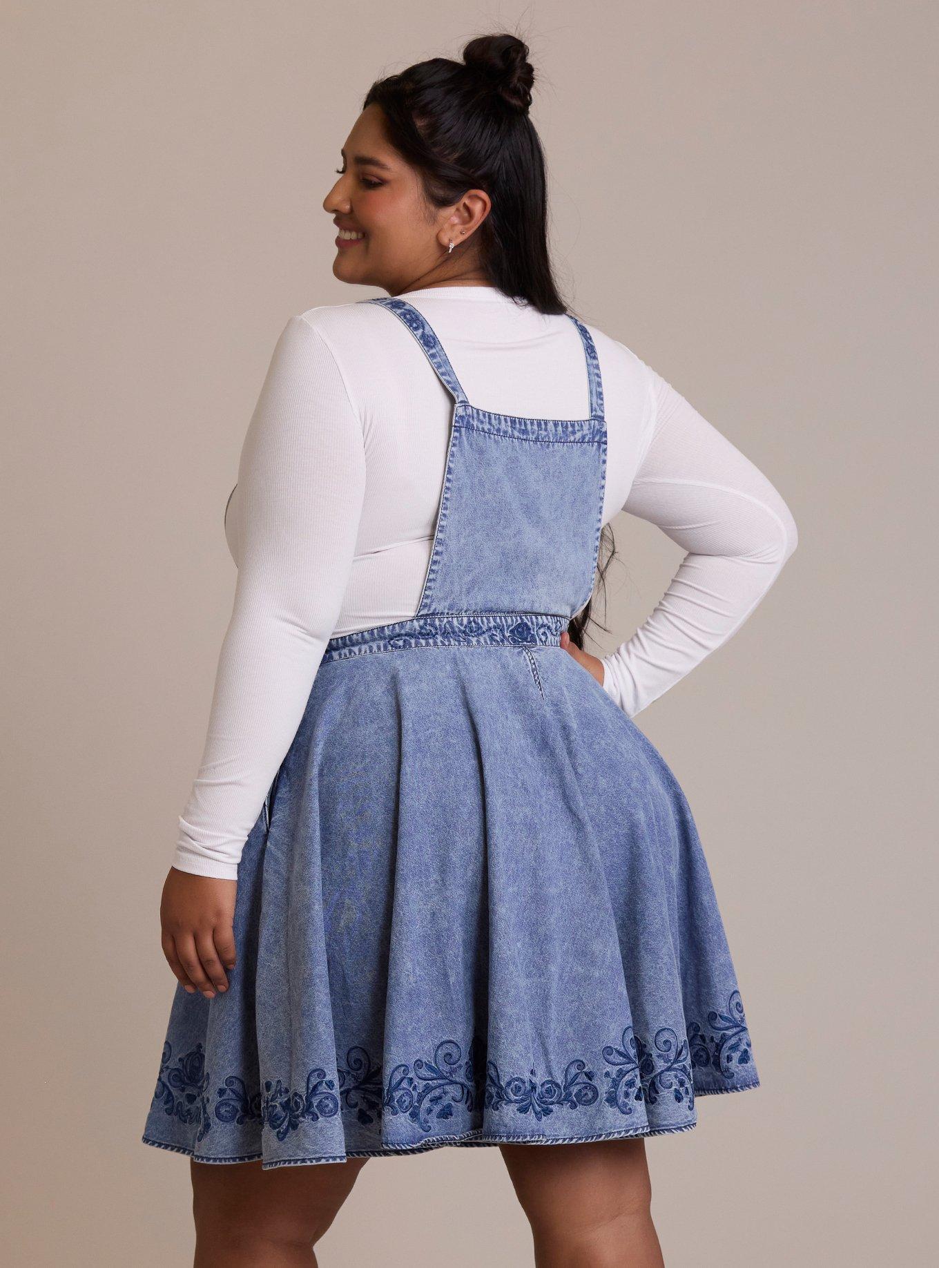 Her Universe Disney Cinderella Flared Denim Shortalls Plus Size Her Universe Exclusive, DENIM, alternate