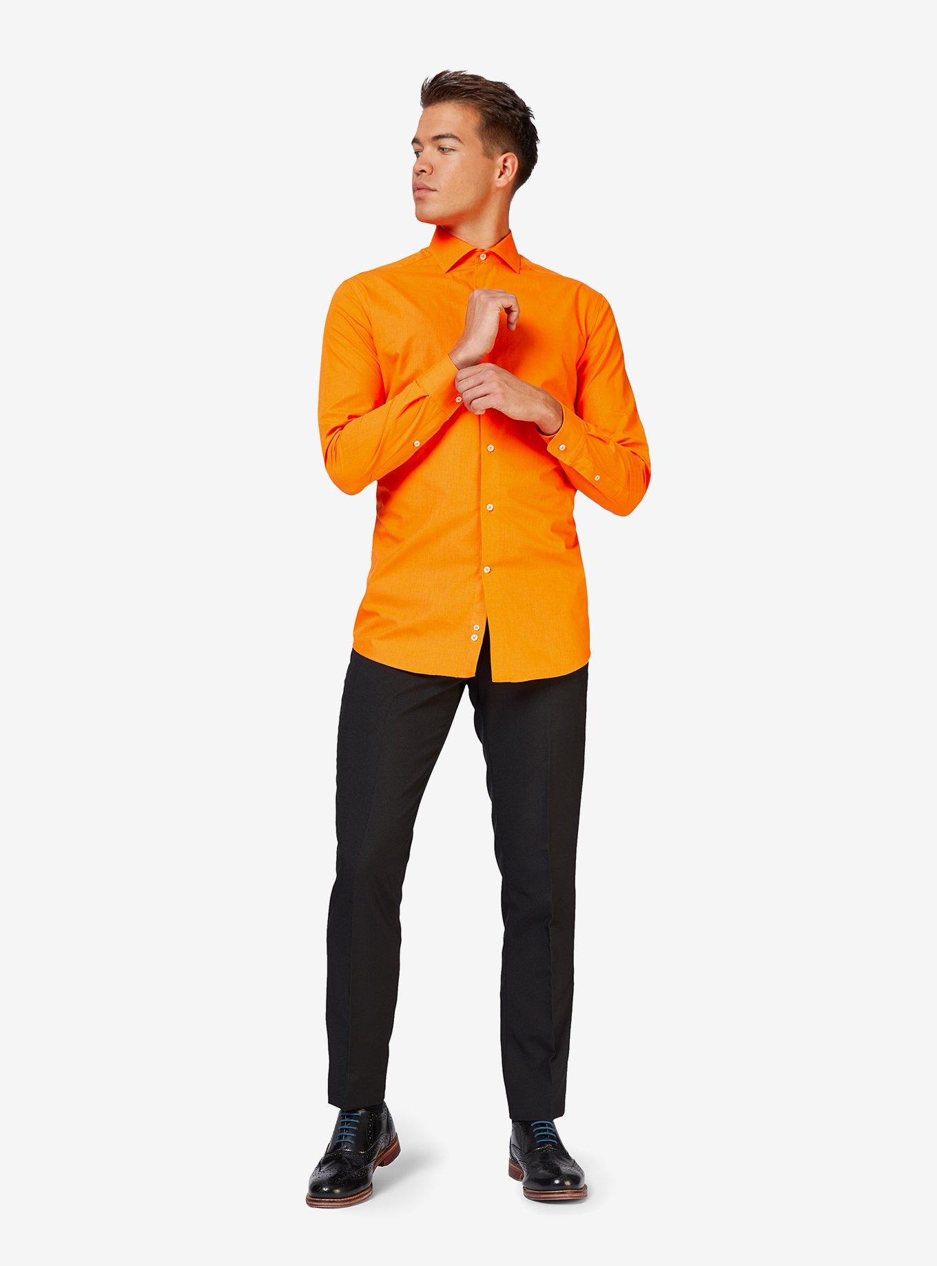 Orange Long Sleeve Button-Up Shirt, ORANGE, alternate