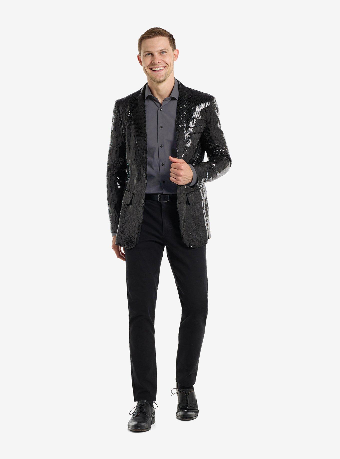 Sequins Black Blazer, BLACK, alternate