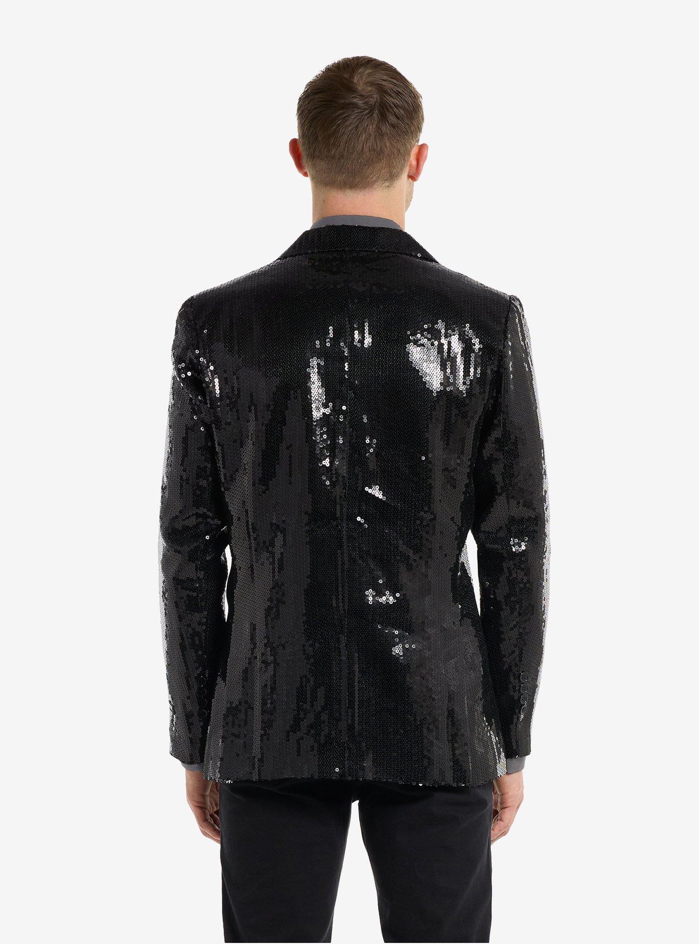 Sequins Black Blazer, BLACK, alternate