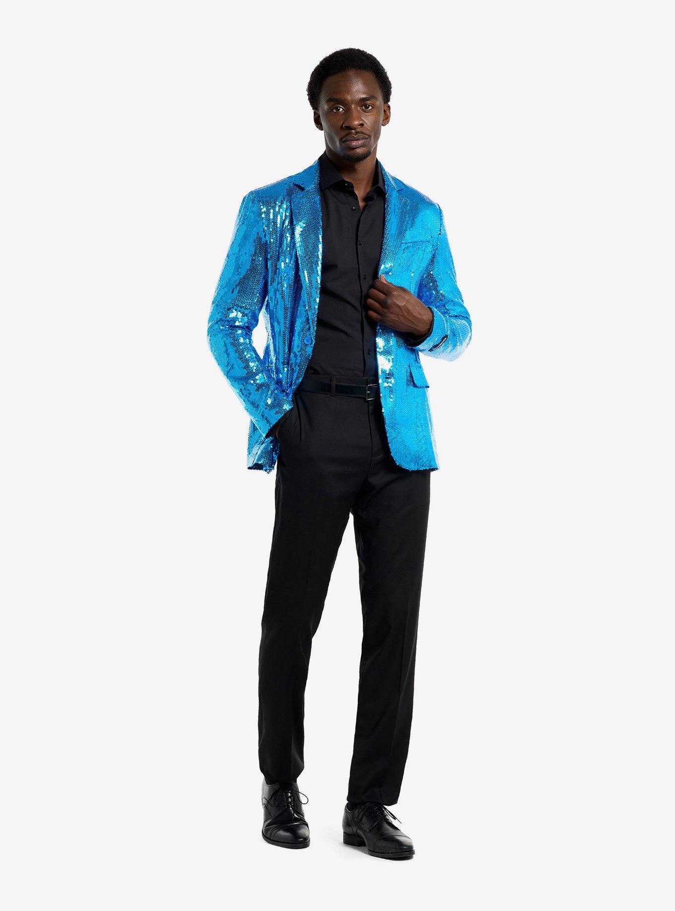 Sequins Blue Blazer, BLUE, alternate