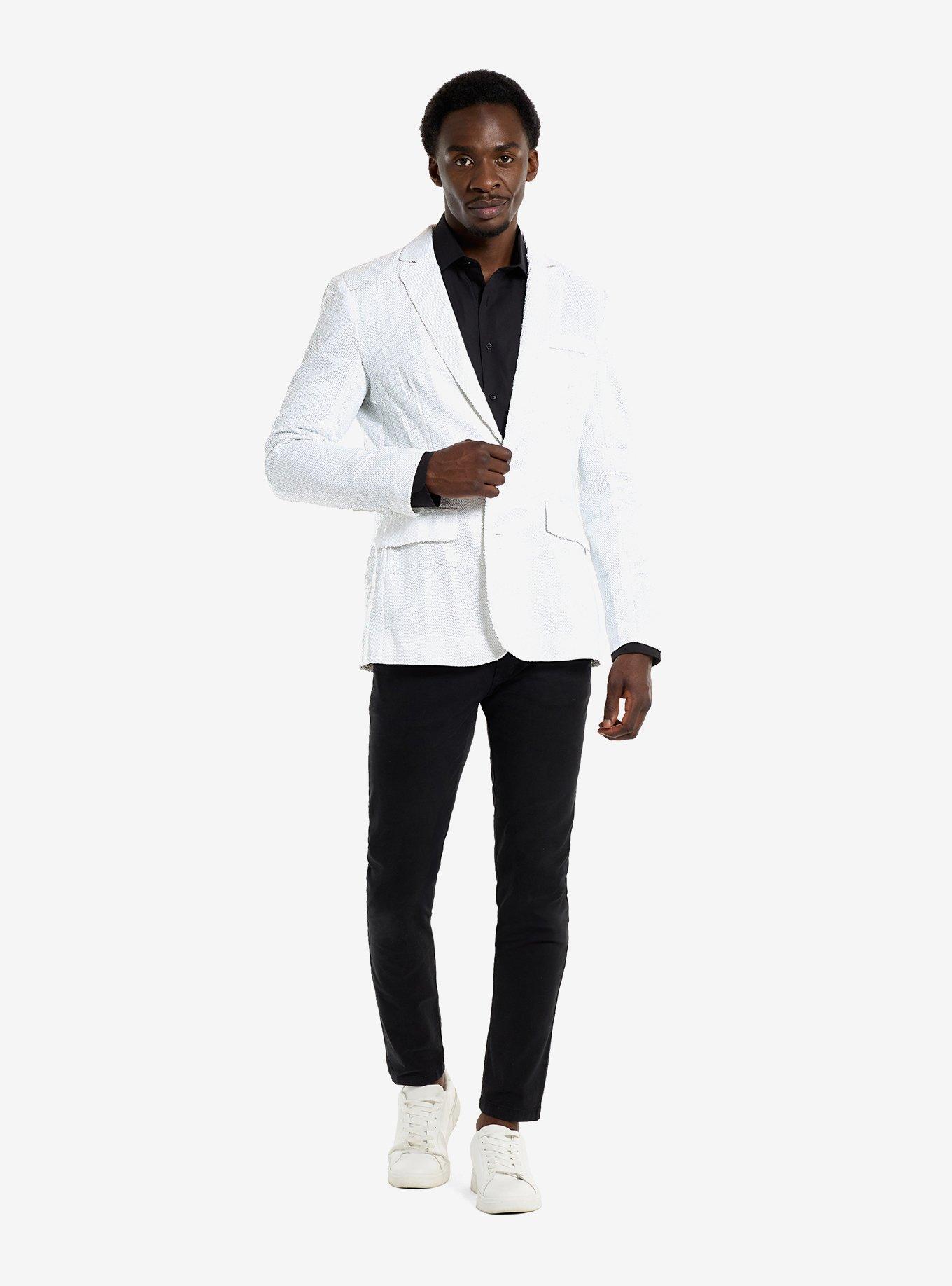 Sequins White Blazer, BRIGHT WHITE, alternate