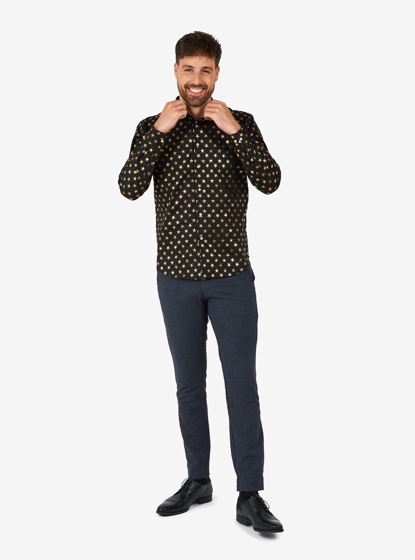 Shiny Polka Star Long Sleeve Button-Up Shirt, , hi-res