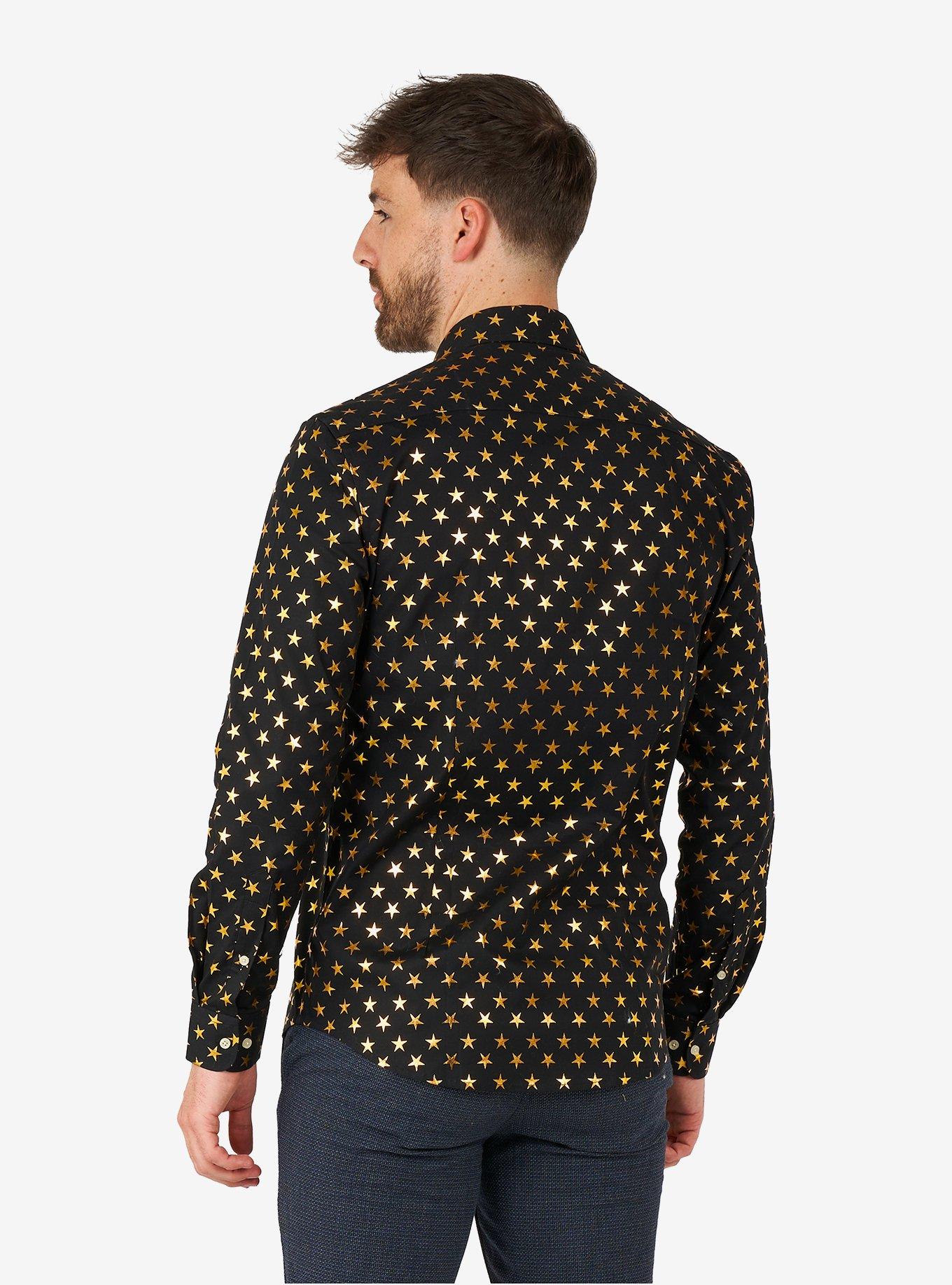 Shiny Polka Star Long Sleeve Button-Up Shirt, BLACK, alternate