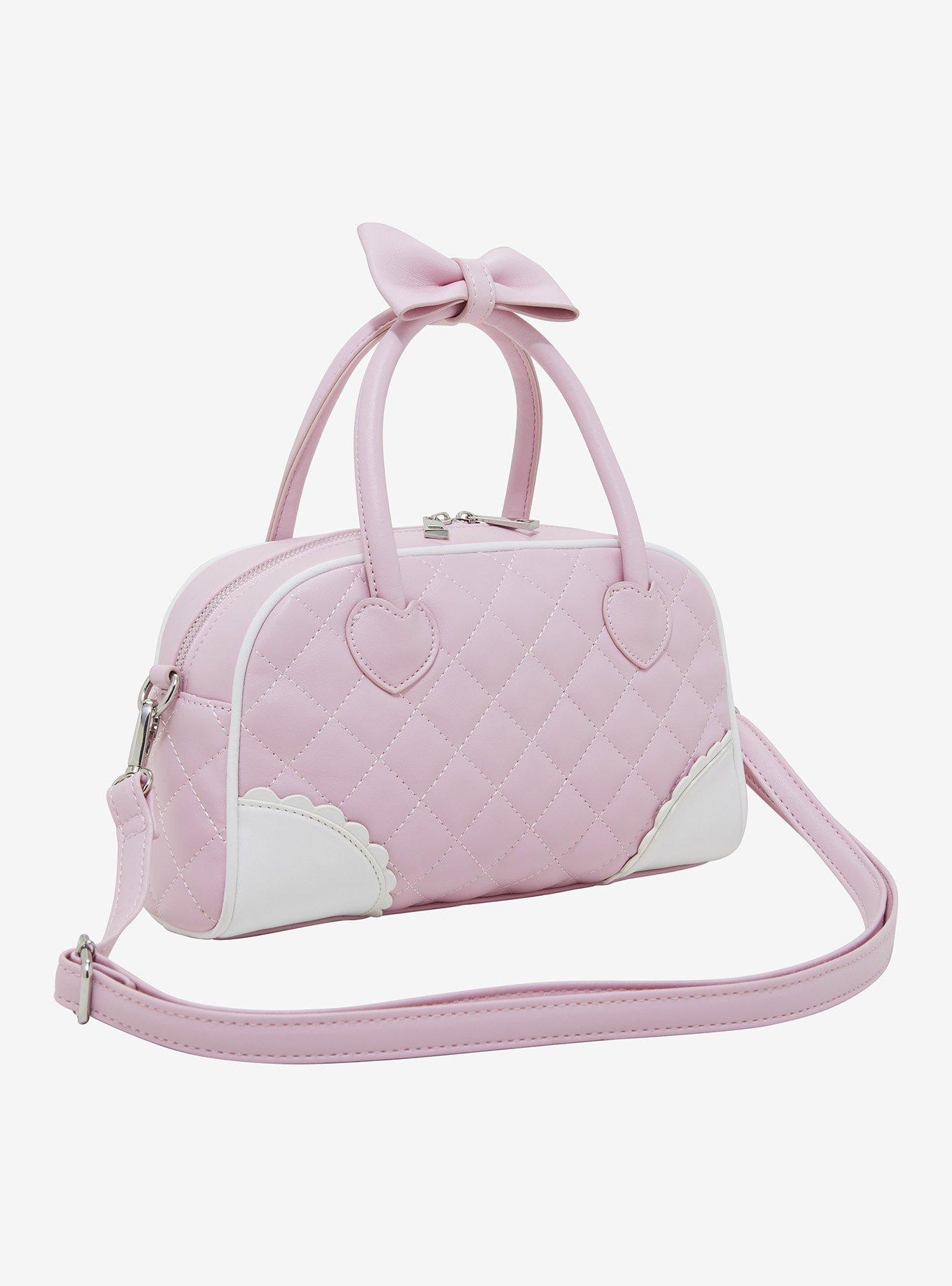 Pink Quilted Heart Bow Bowler Handbag, , hi-res