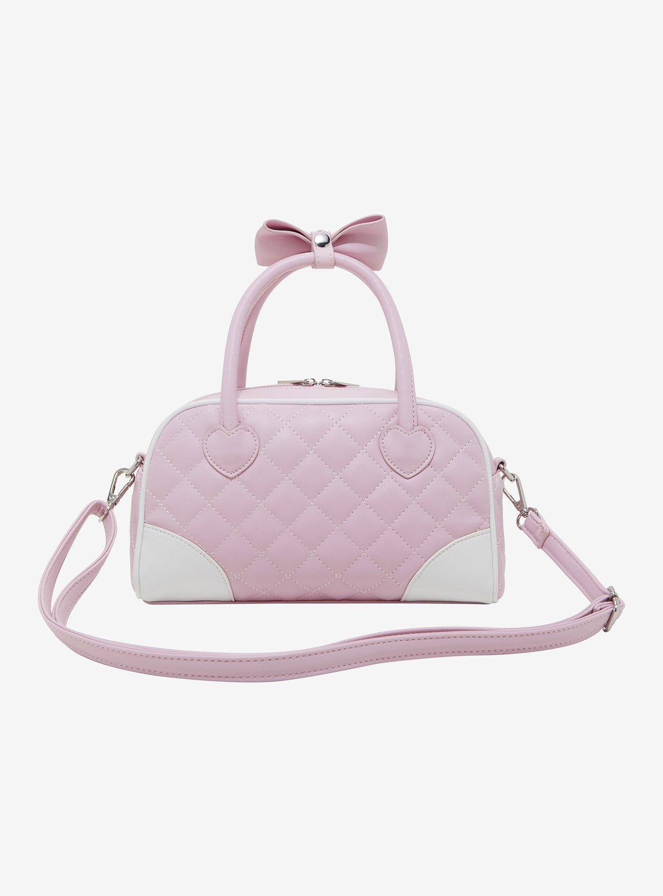 Pink Quilted Heart Bow Bowler Handbag, , alternate
