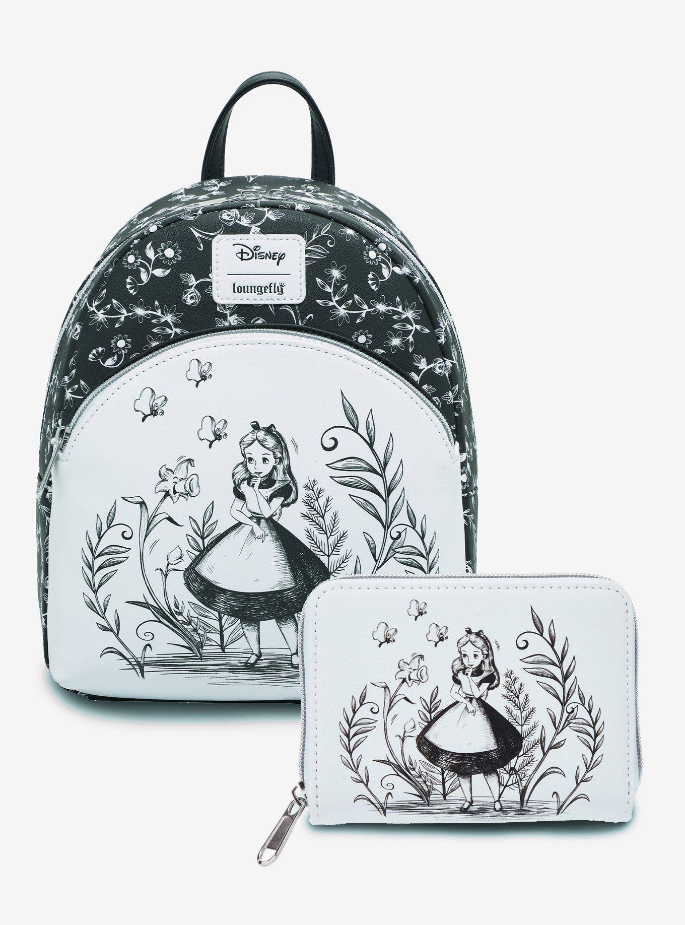 Loungefly Disney Alice In Wonderland Black & White Mini Zipper Wallet, , alternate
