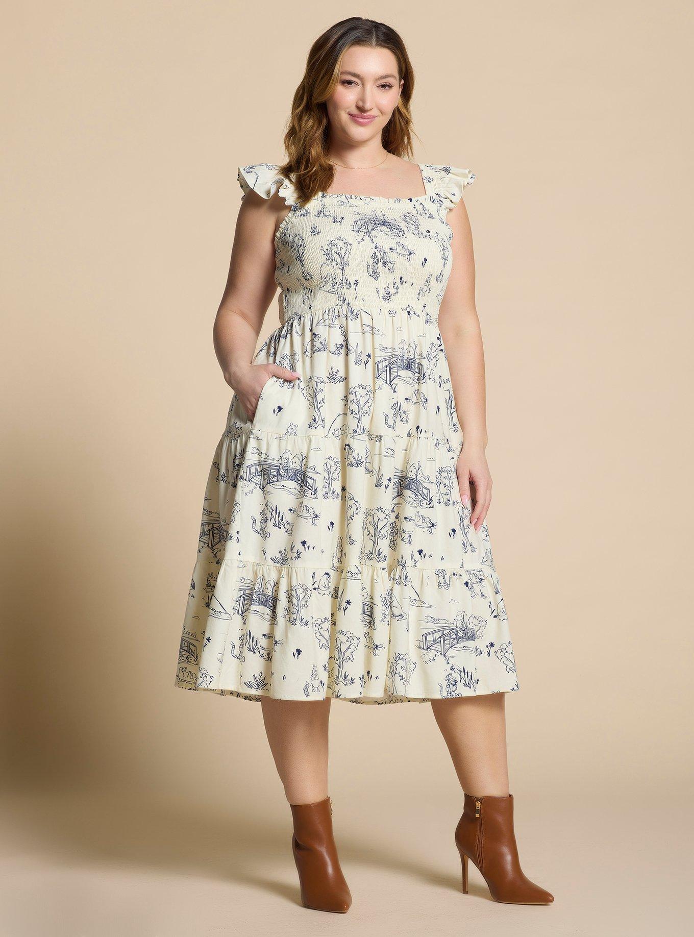 Disney Winnie the Pooh Hundred Acre Wood Smock Plus Size Midi Dress — BoxLunch Exclusive, , hi-res