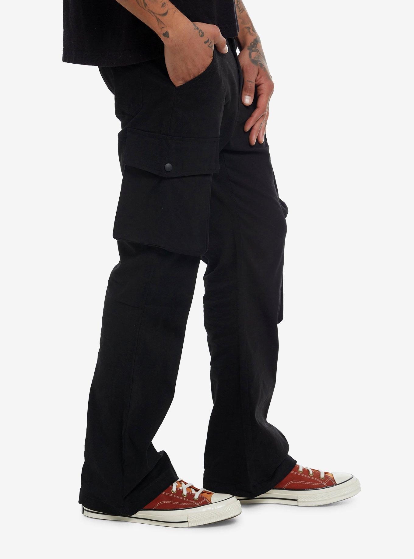 Black Snap Pocket Cargo Pants, , hi-res