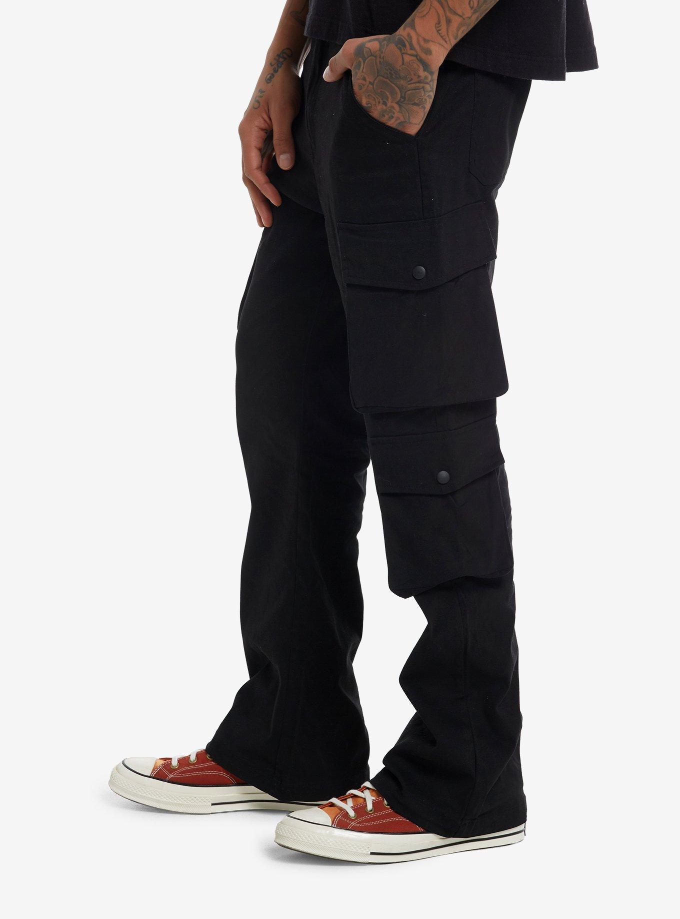 Black Snap Pocket Cargo Pants, BLACK, alternate
