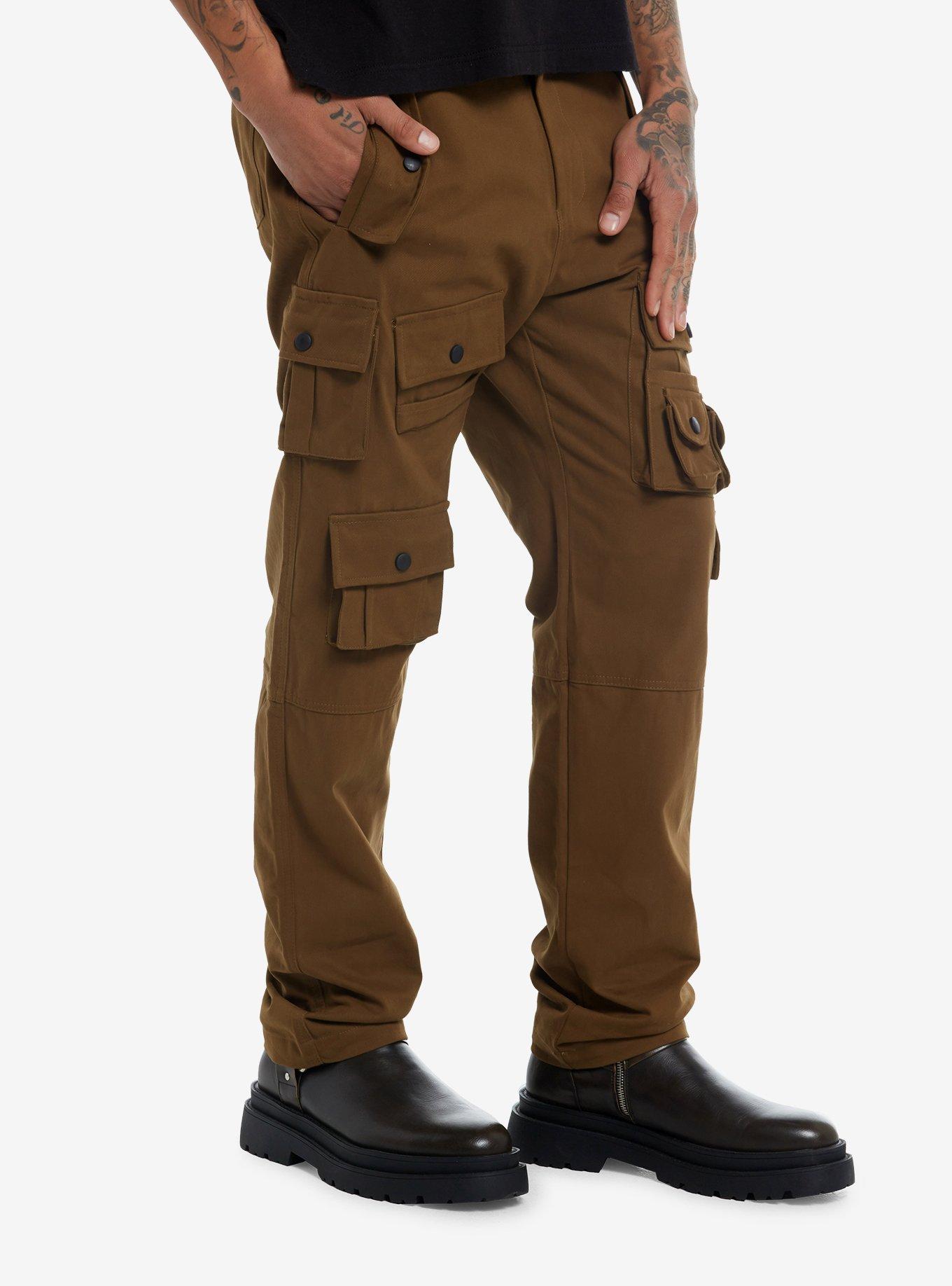 Brown Multi-Pocket Cargo Pants With Belt, , hi-res