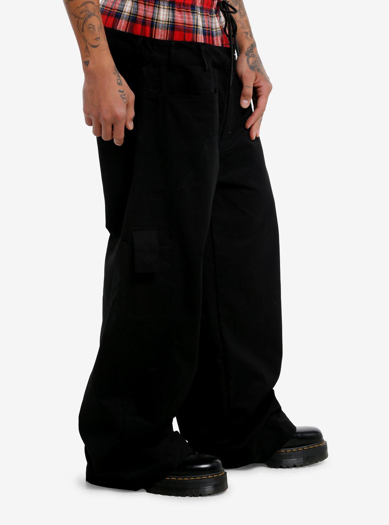 Black & Red Plaid Faux Boxers Wide Leg Pants, RED, alternate