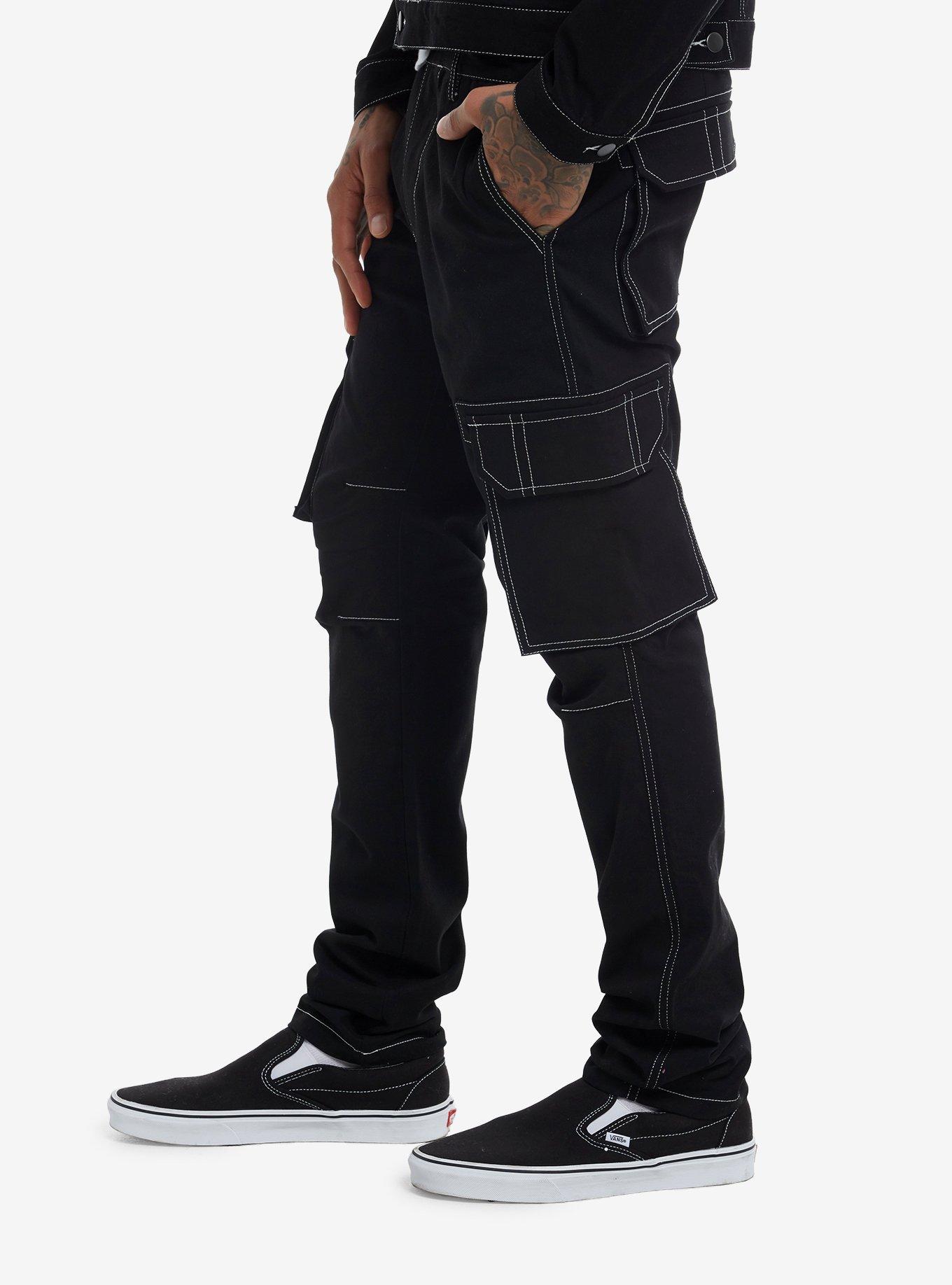 Black & White Contrast Stitch Cargo Pants, , hi-res