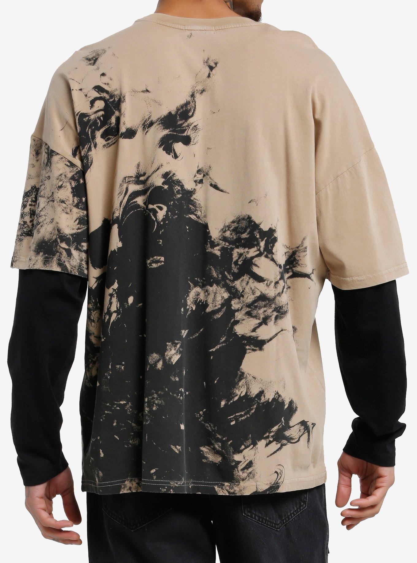 Social Collision Skulls Beige & Black Twofer Long-Sleeve T-Shirt, , hi-res