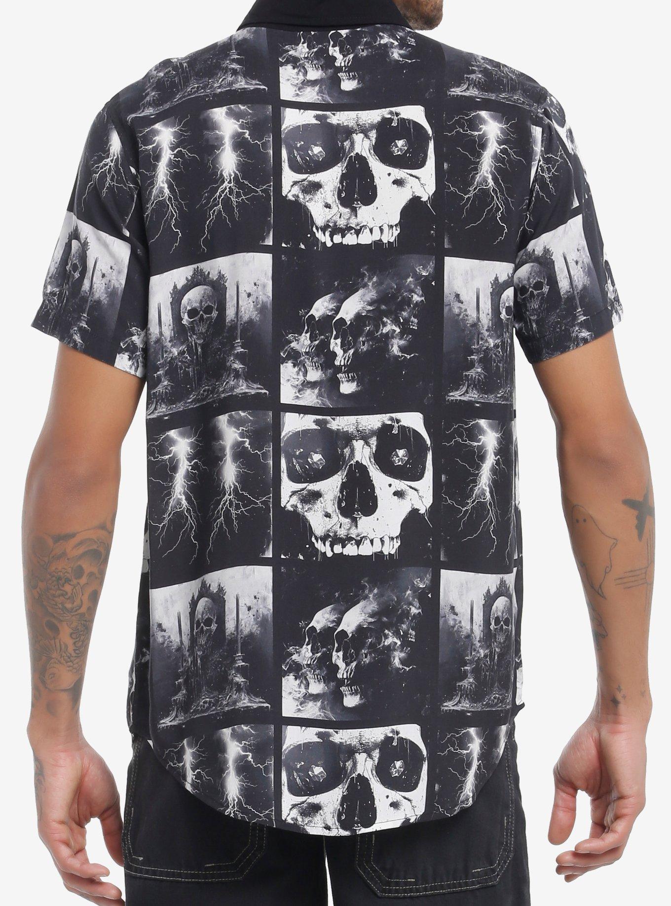 Social Collision Skulls & Lightning Bolts Woven Button-Up, , alternate