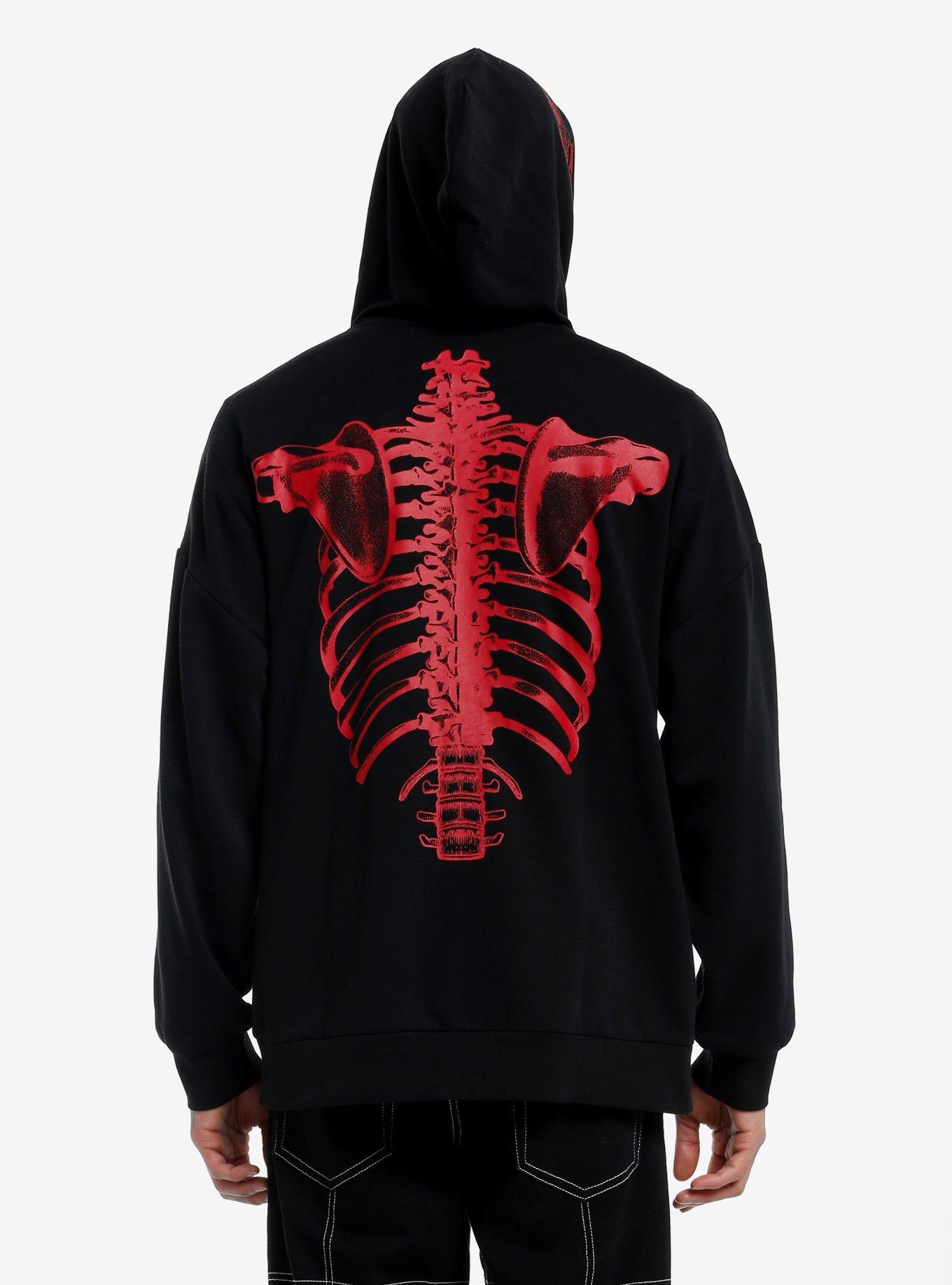 Black & Red Skeleton Hoodie, RED, alternate
