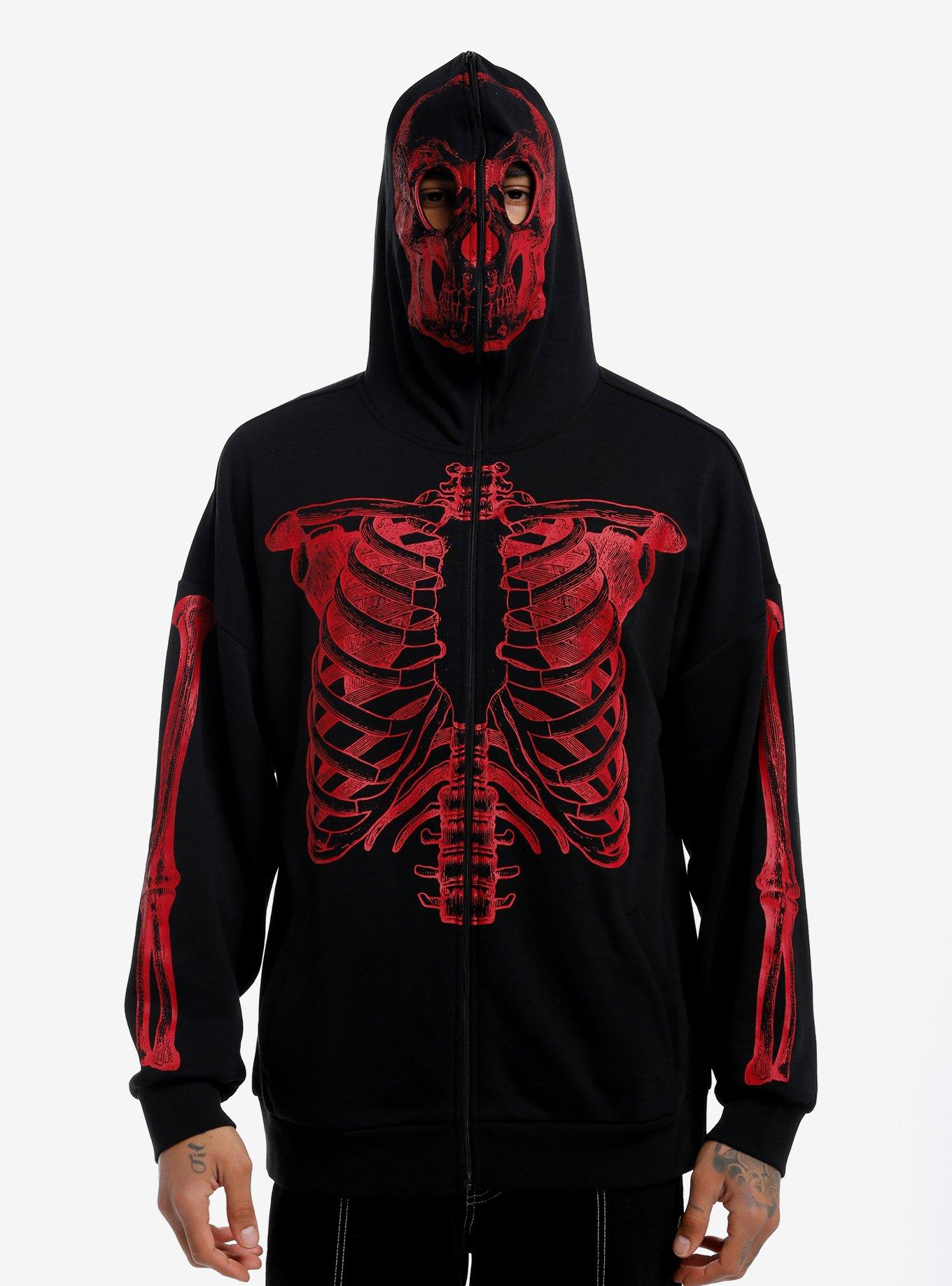 Black & Red Skeleton Hoodie, RED, alternate