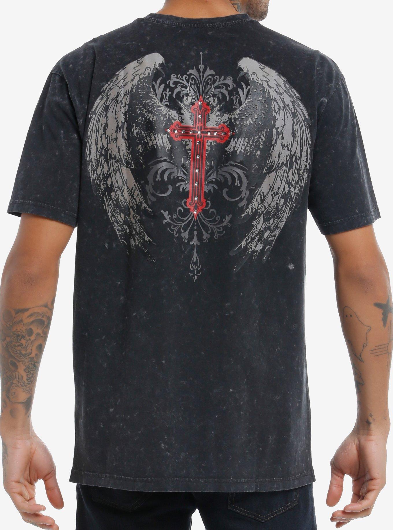 Social Collision Skull & Crosses Rhinestone Washed T-Shirt, , hi-res