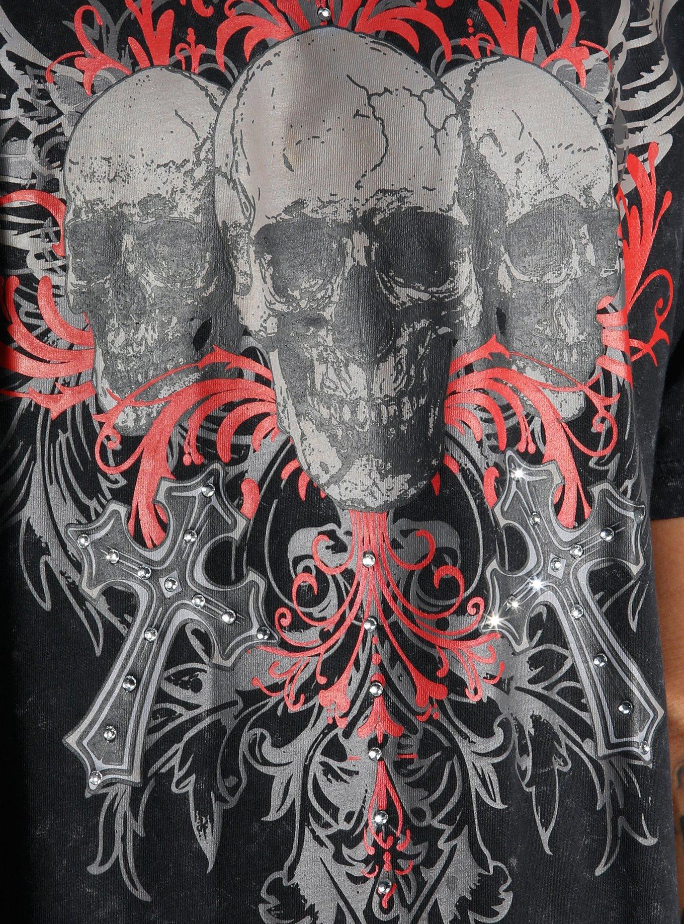 Social Collision Skull & Crosses Rhinestone Washed T-Shirt, BLACK, alternate