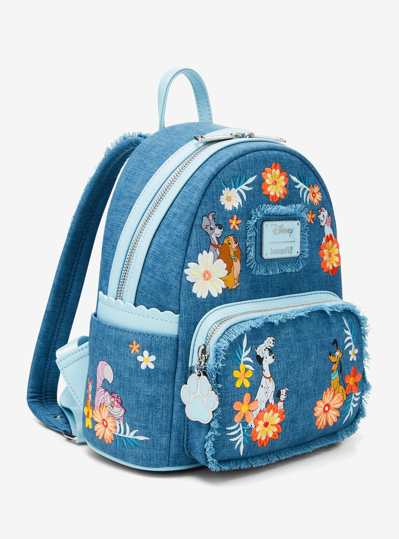 Loungefly Disney Cats & Dogs Floral Denim Mini Backpack, , hi-res