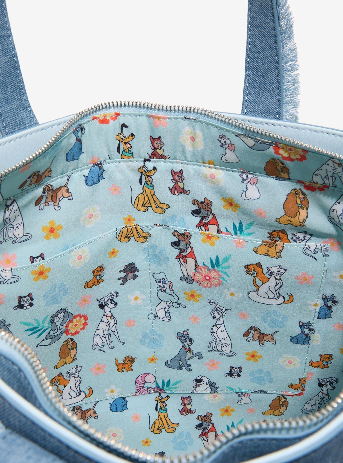 Loungefly Disney Cats & Dogs Floral Denim Convertible Tote Bag With Coin Purse, , alternate