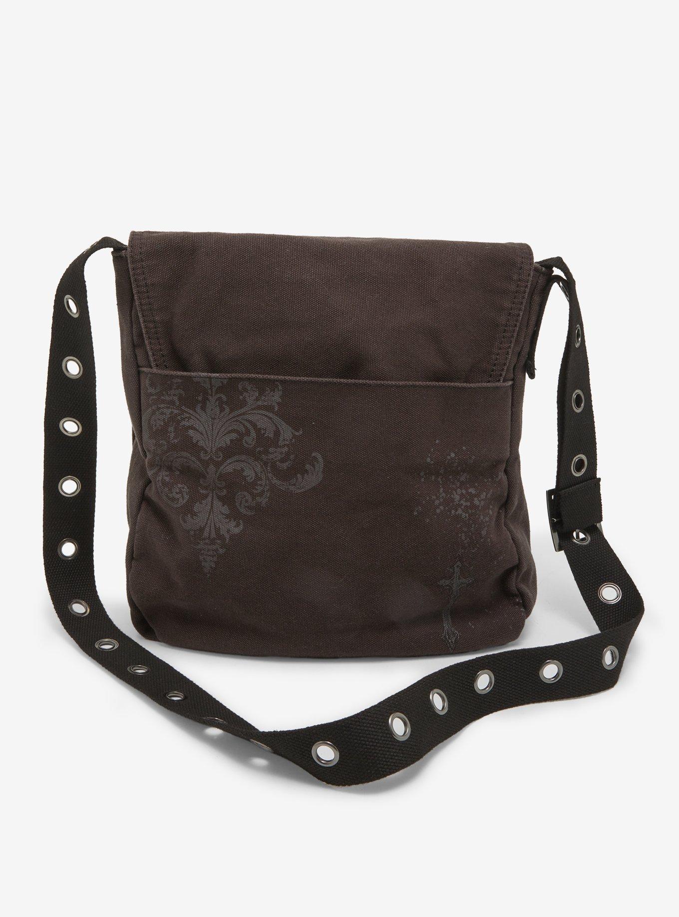Gothic Cross & Filigree Studded Messenger Bag, , alternate