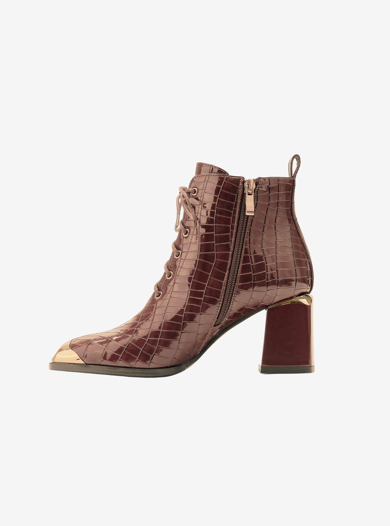 Fantastic Croc Patent Lace-Up Bootie Brown, , hi-res