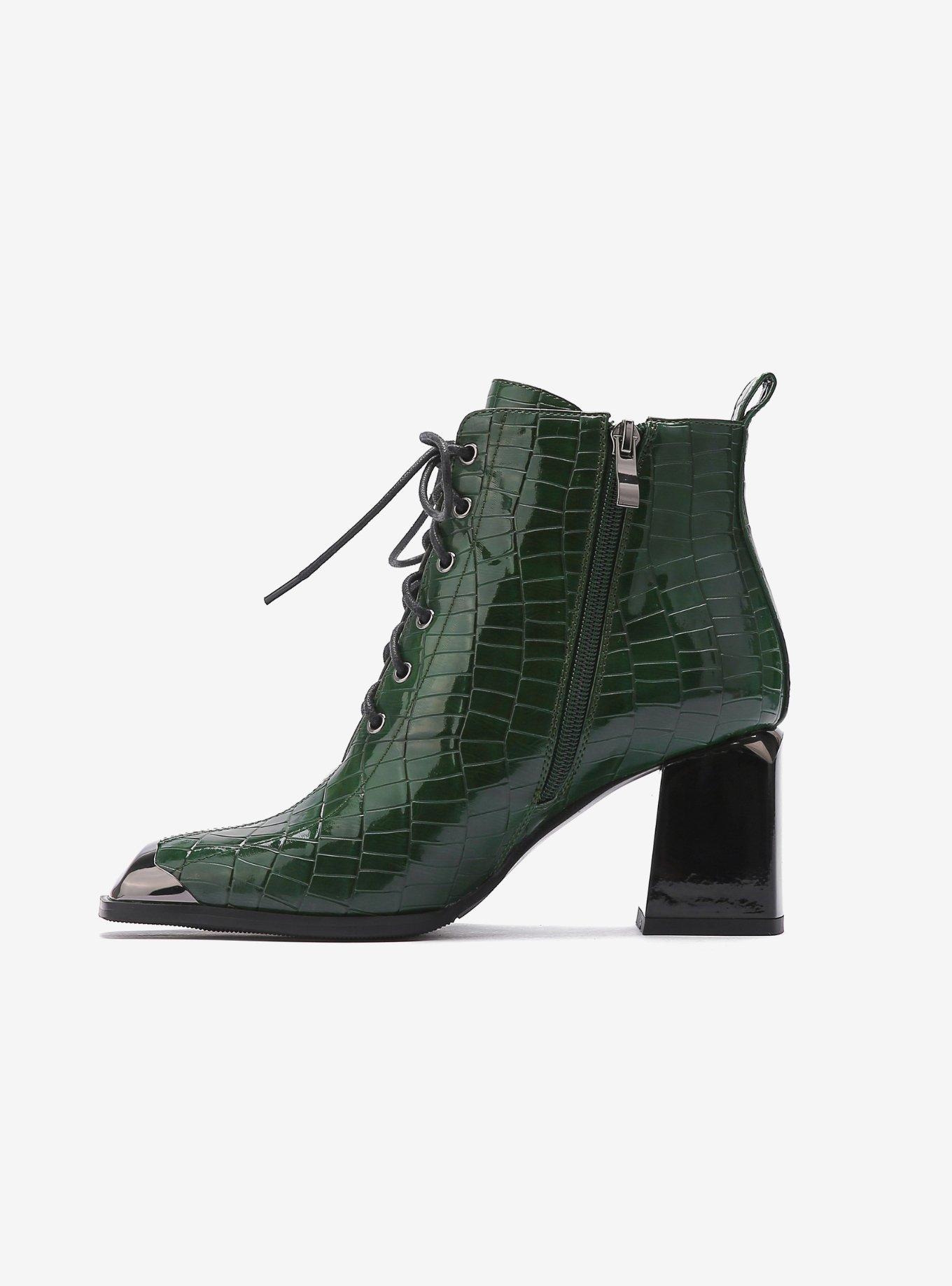 Fantastic Croc Patent Lace-Up Bootie Green, GREEN, alternate