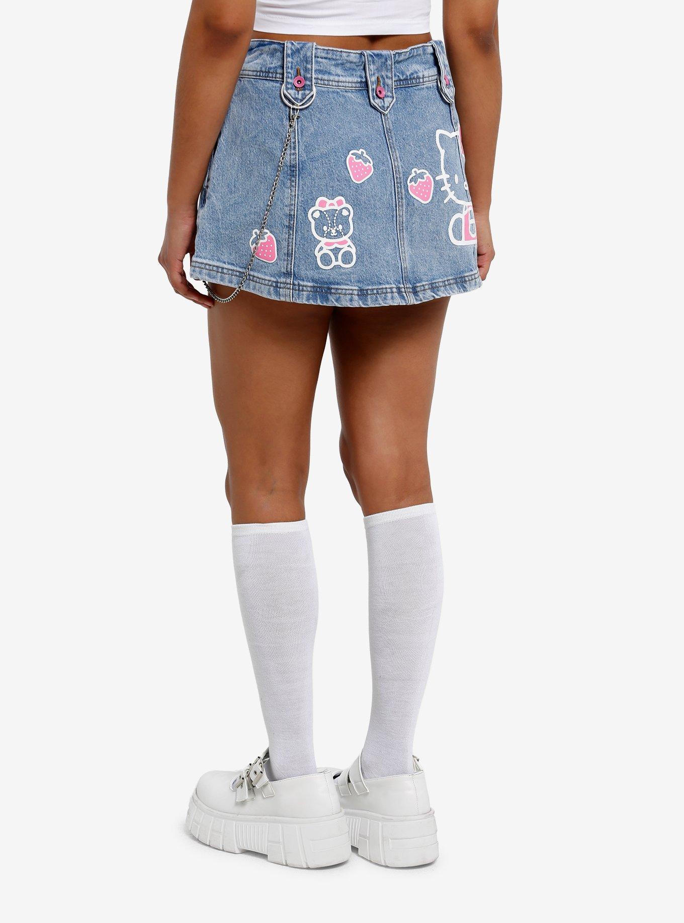 Hello Kitty Strawberry Belt Chain Denim Skirt, , hi-res