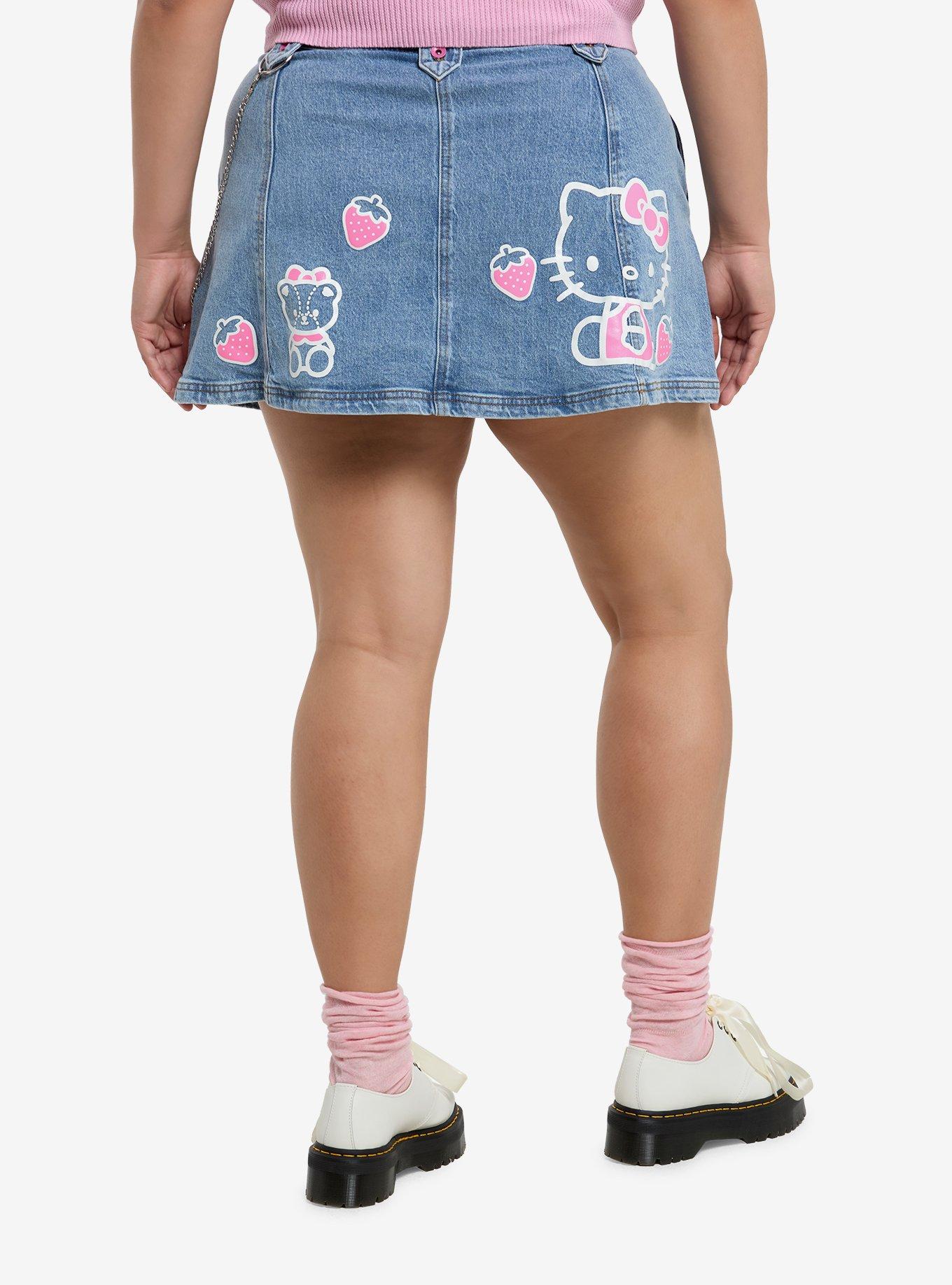 Hello Kitty Strawberry Belt Chain Denim Skirt Plus Size, , hi-res