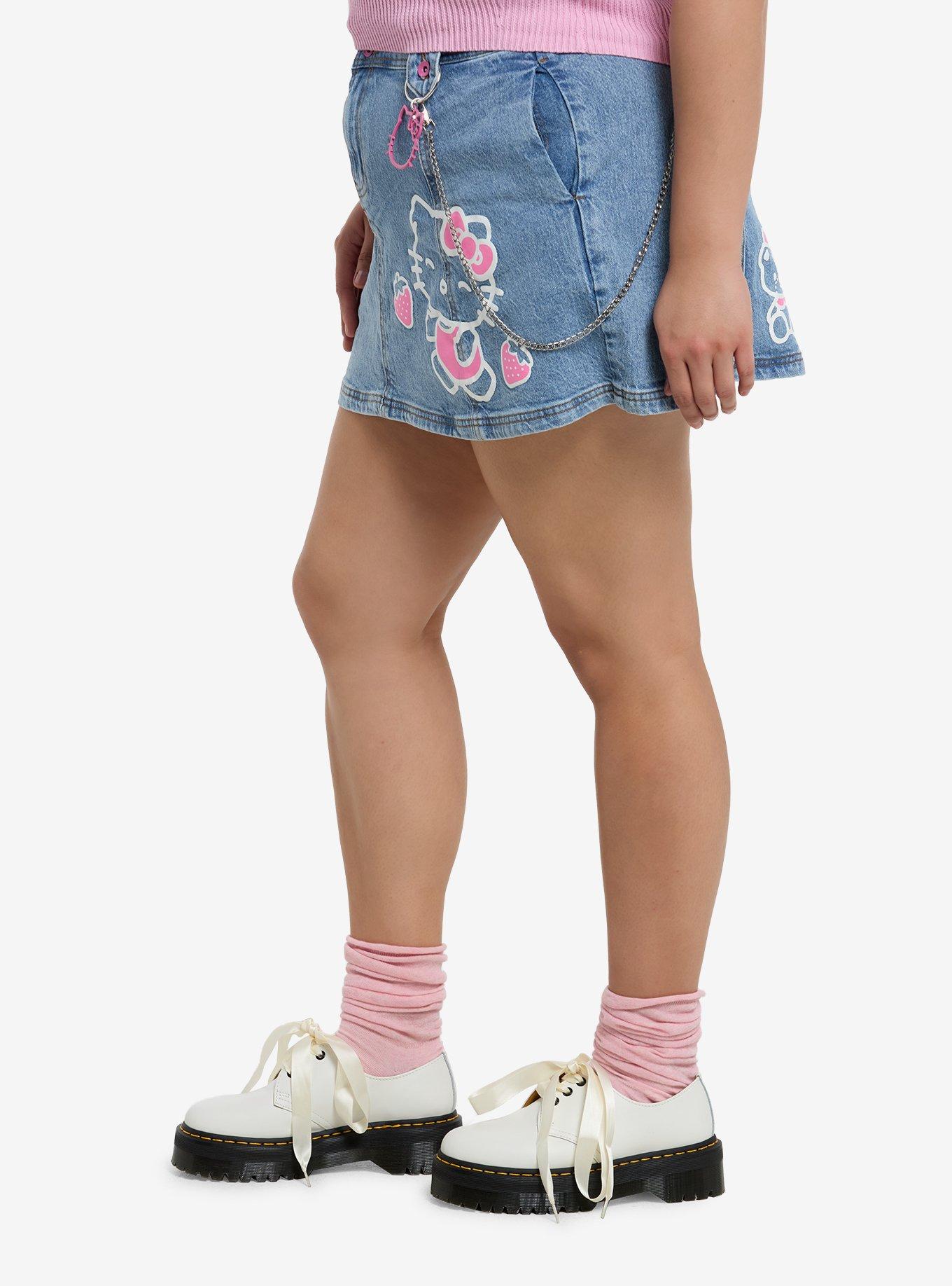 Hello Kitty Strawberry Belt Chain Denim Skirt Plus Size, PINK, alternate
