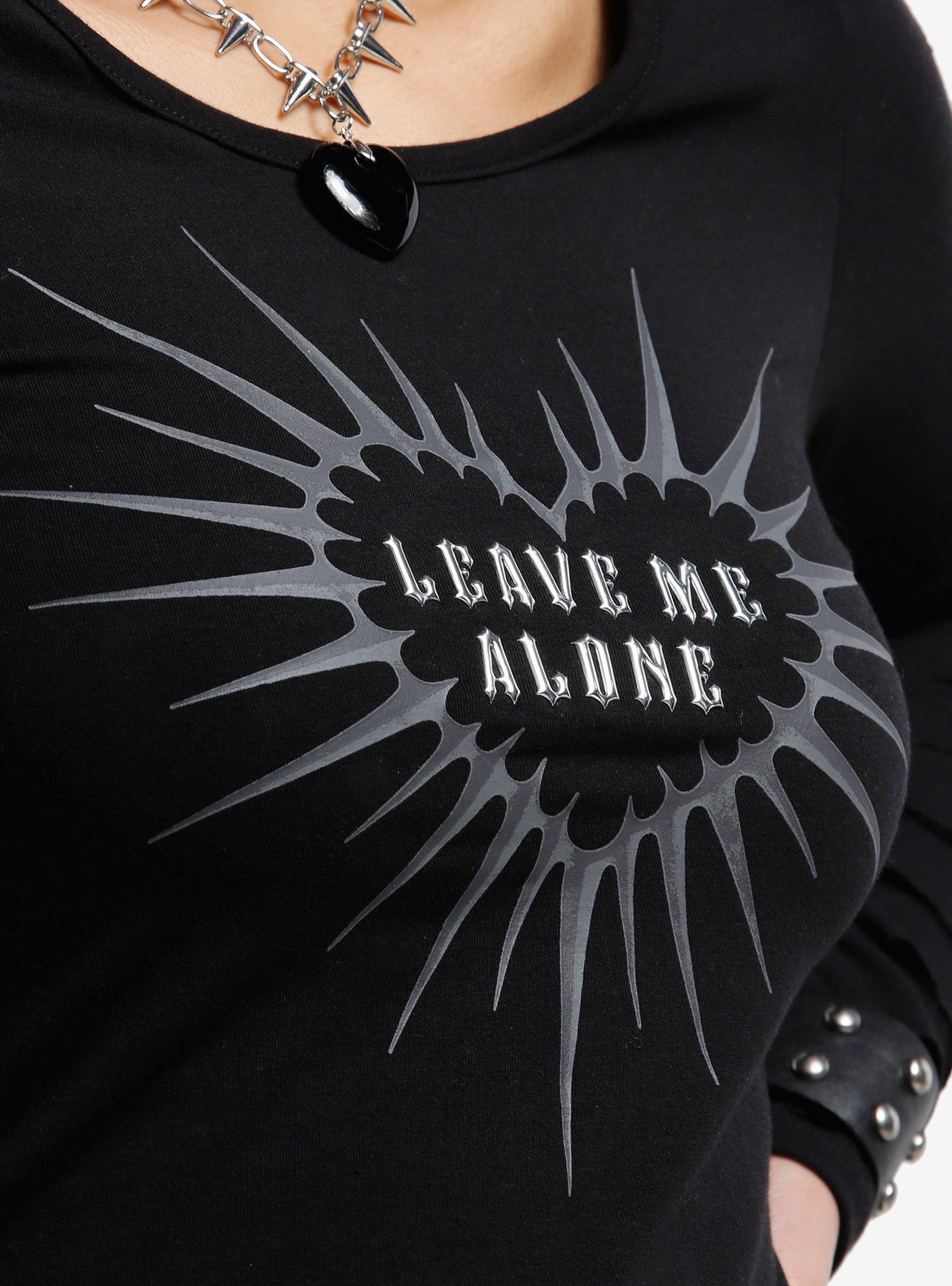 Leave Me Alone Slashed Girls Long-Sleeve Top, BLACK, alternate