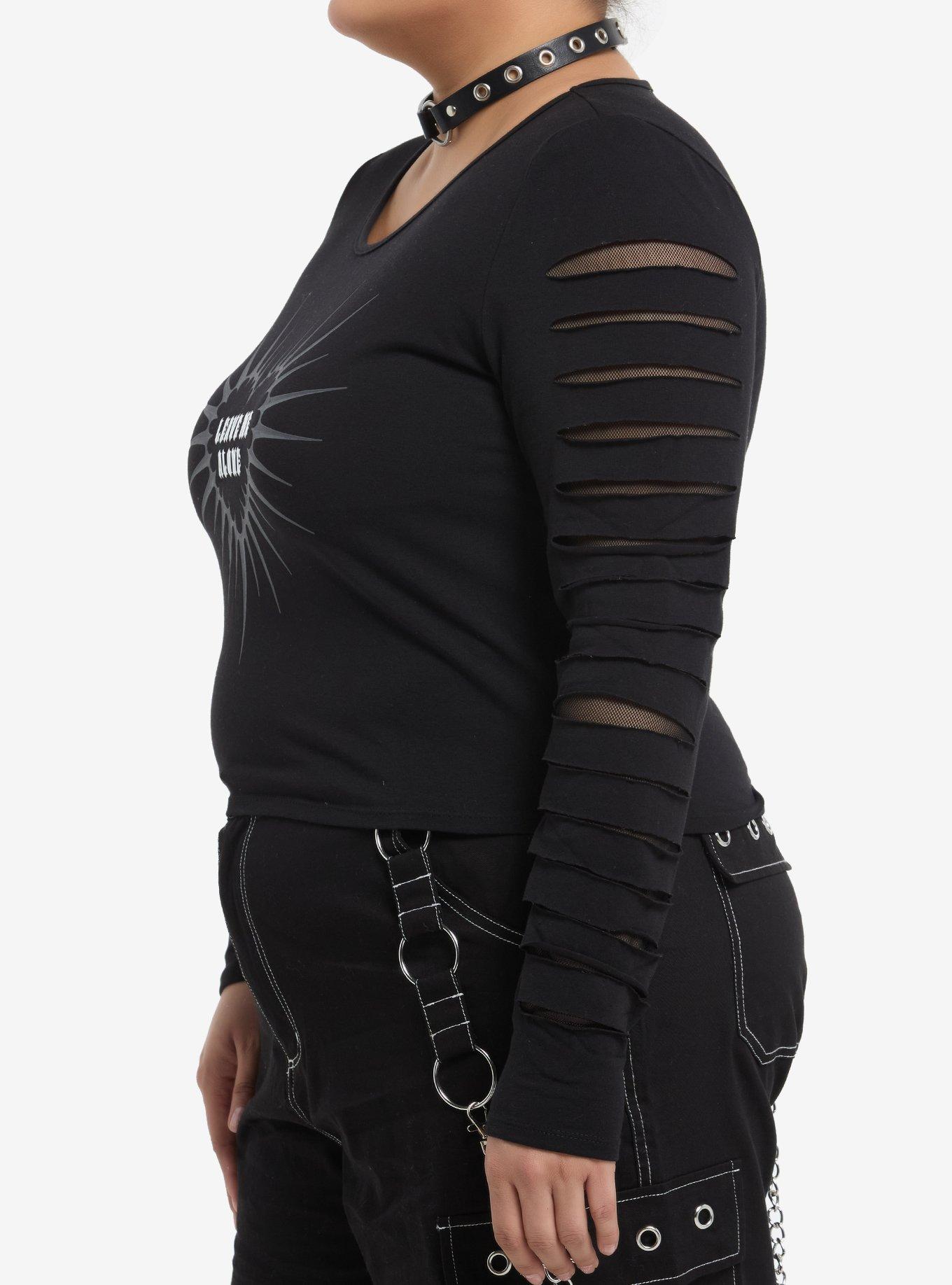 Leave Me Alone Slashed Girls Long-Sleeve Top Plus Size, BLACK, alternate