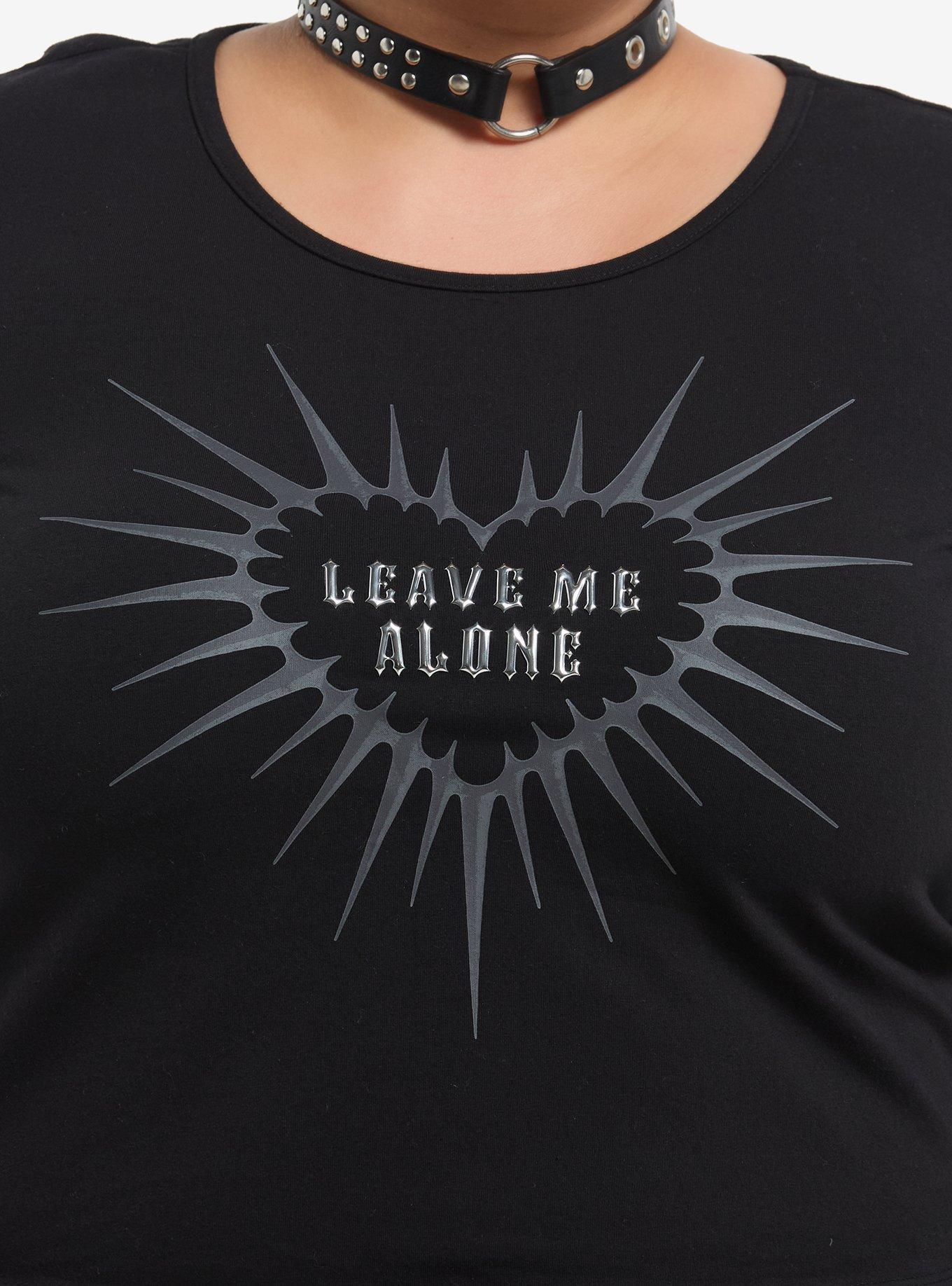 Leave Me Alone Slashed Girls Long-Sleeve Top Plus Size, BLACK, alternate