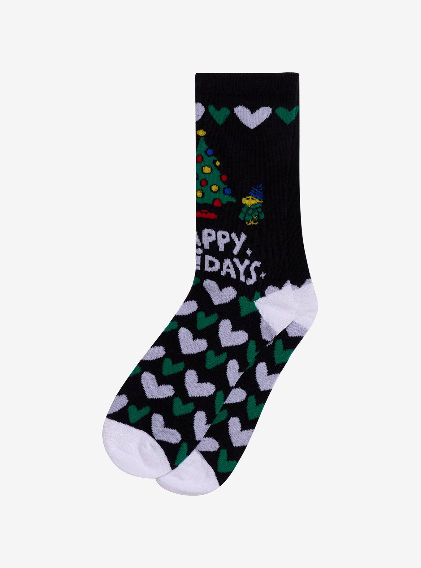 Peanuts Snoopy Woodstock Happy Holiday Crew Socks, , alternate