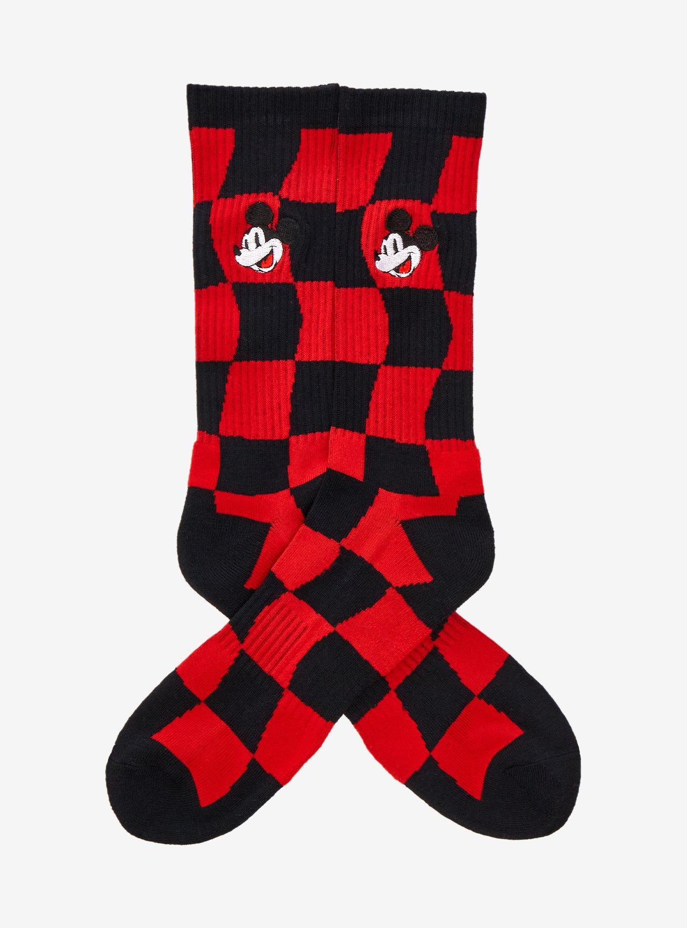 Disney Mickey Mouse Swirl Checkered Crew Socks, , hi-res