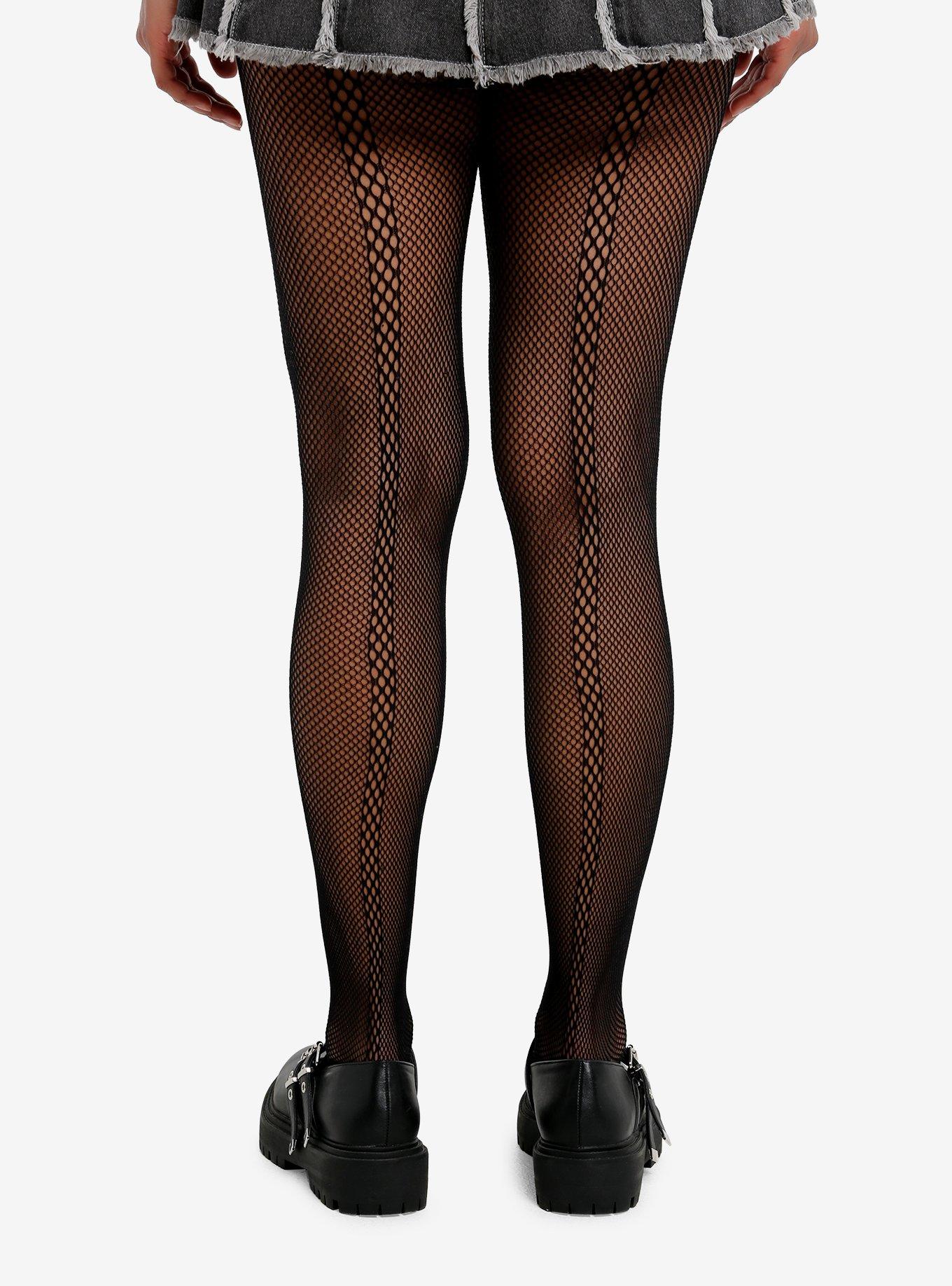 Black Checkered Stripe Fishnet Tights, , hi-res