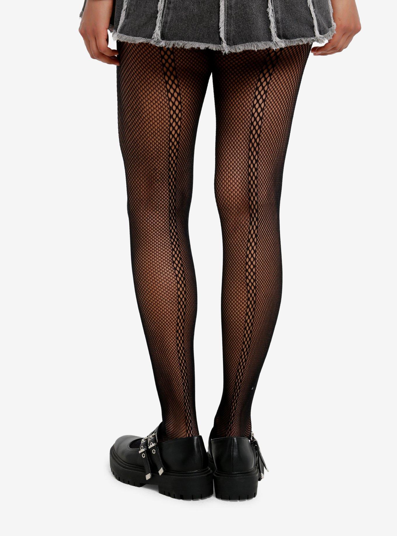 Black Checkered Stripe Fishnet Tights, , alternate