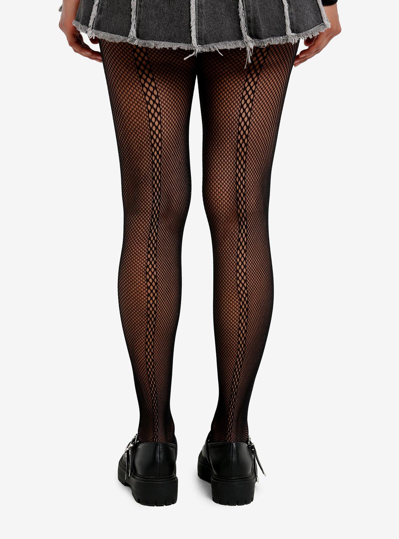 Black Checkered Stripe Fishnet Tights, , alternate