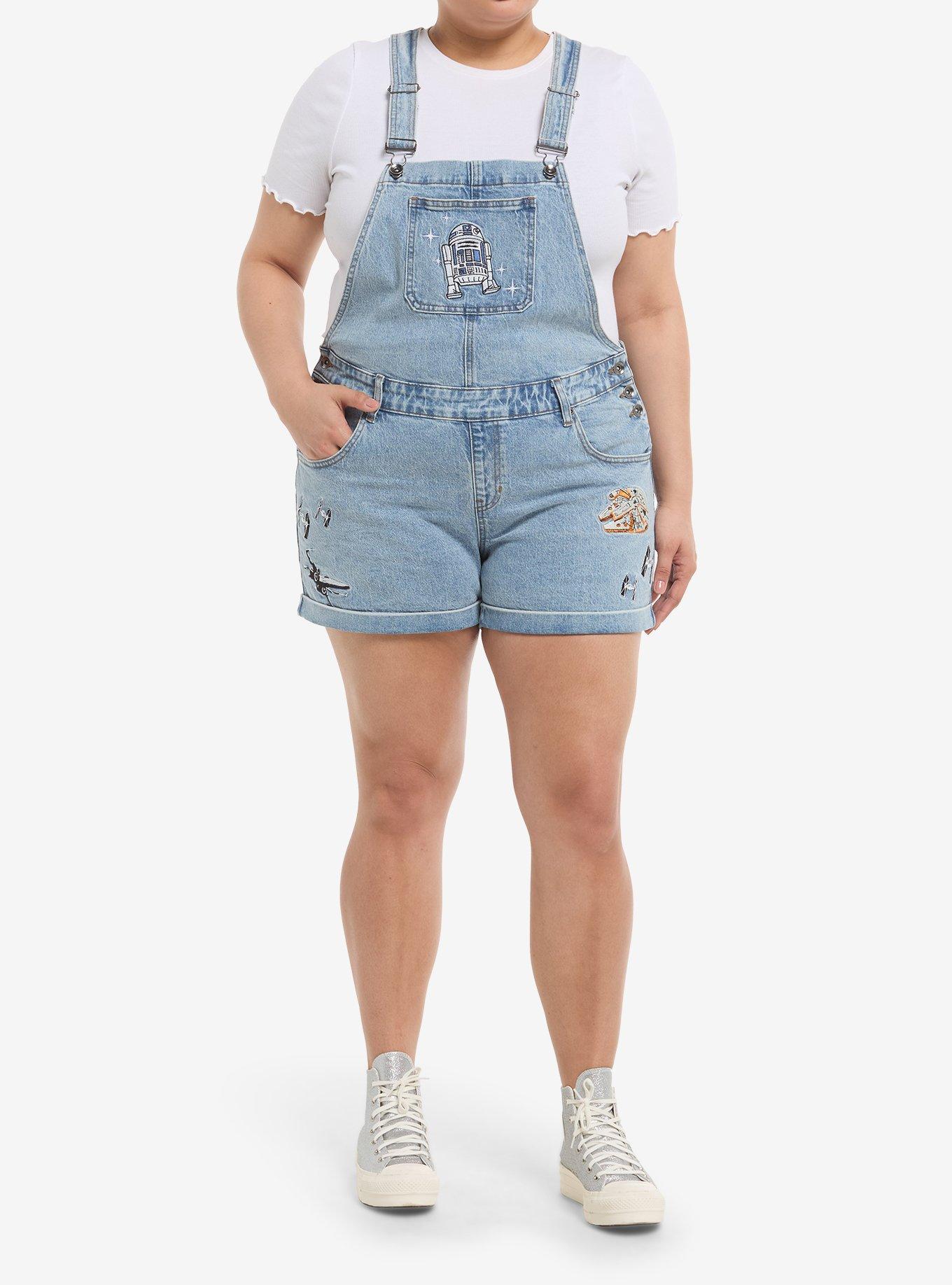 Her Universe Star Wars Droids & Ships Shortalls Plus Size Her Universe Exclusive, LIGHT WASH, alternate