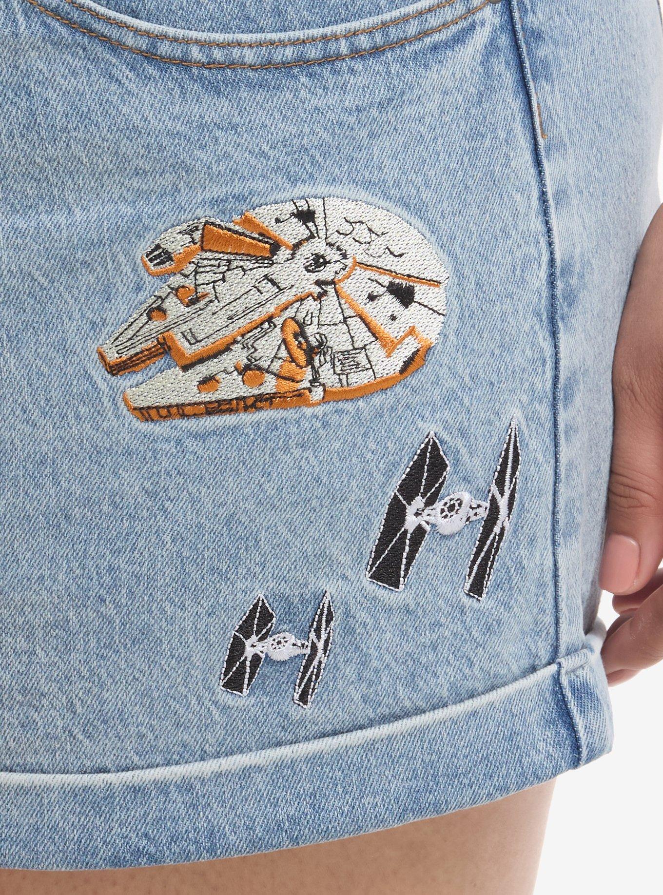 Her Universe Star Wars Droids & Ships Shortalls Plus Size Her Universe Exclusive, LIGHT WASH, alternate
