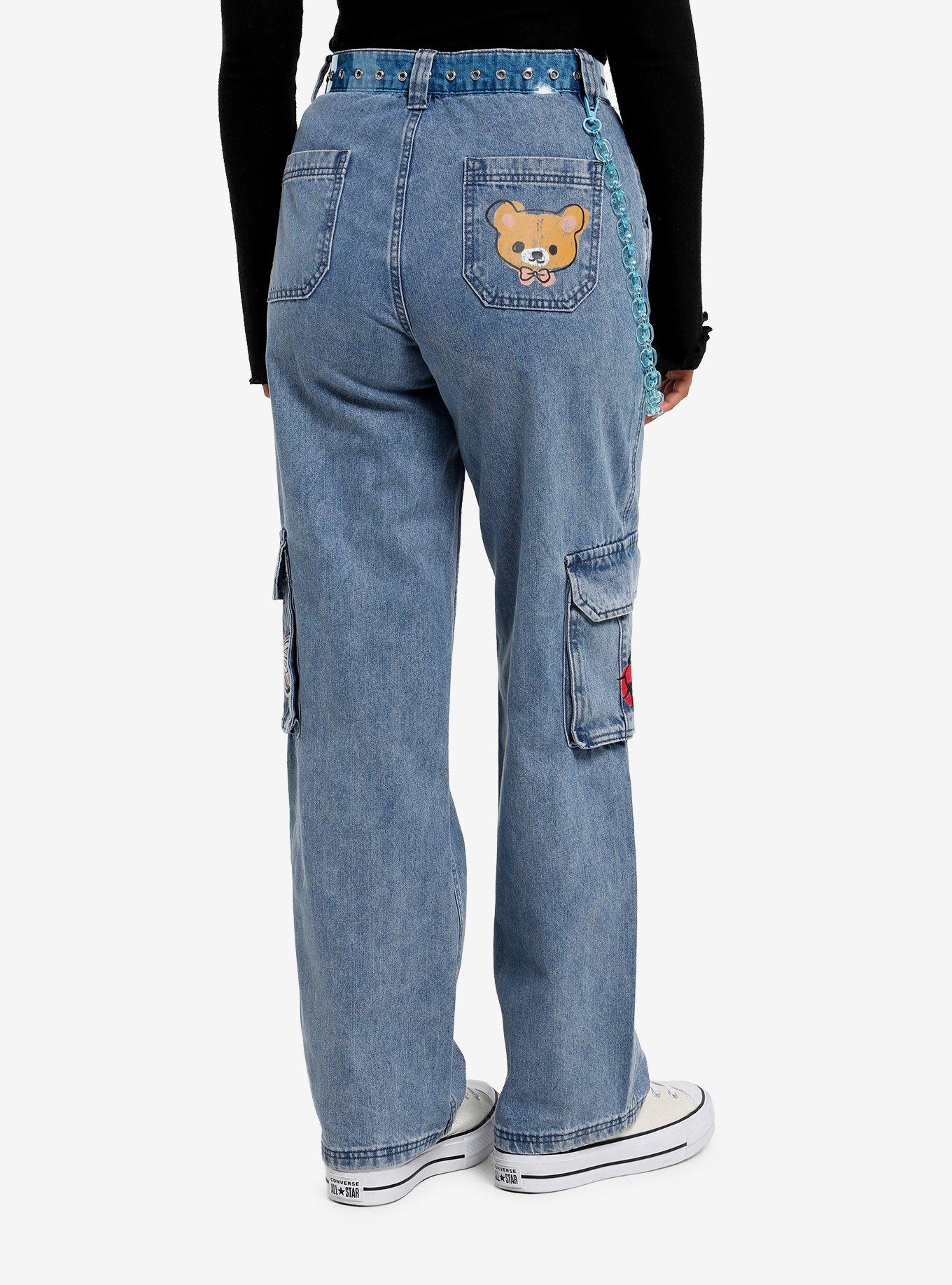 Light Wash Cute Critter Wide Leg Denim Pants With Belt, , hi-res