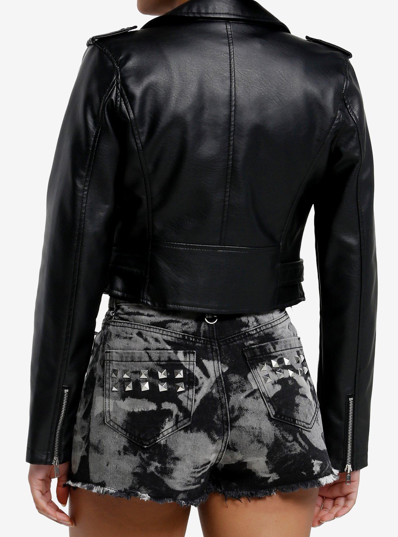 Black Acid Wash Studded Denim Shorts, BLEACHED DENIM, alternate